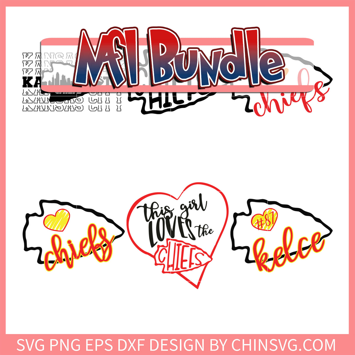 Kansas City Chiefs rugby football team bundle svg, espn nfl scores svg