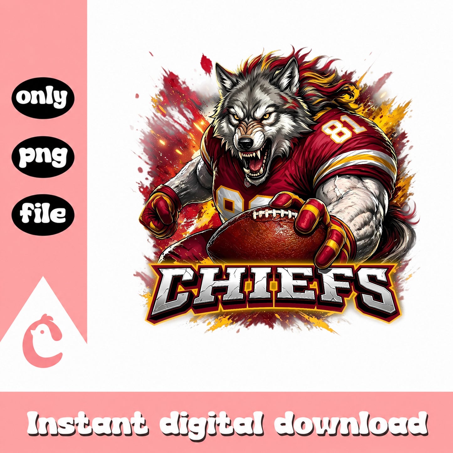 Kansas City Chiefs Wolf Football PNG, Chiefs Mascot PNG, Football PNG