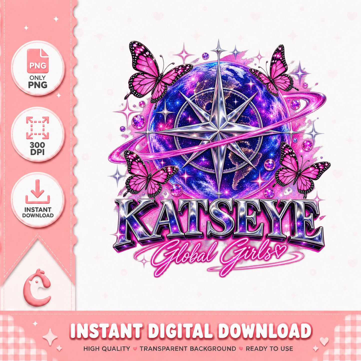 Katseye Global Girls PNG, Galaxy Butterfly Design, Transparent PNG