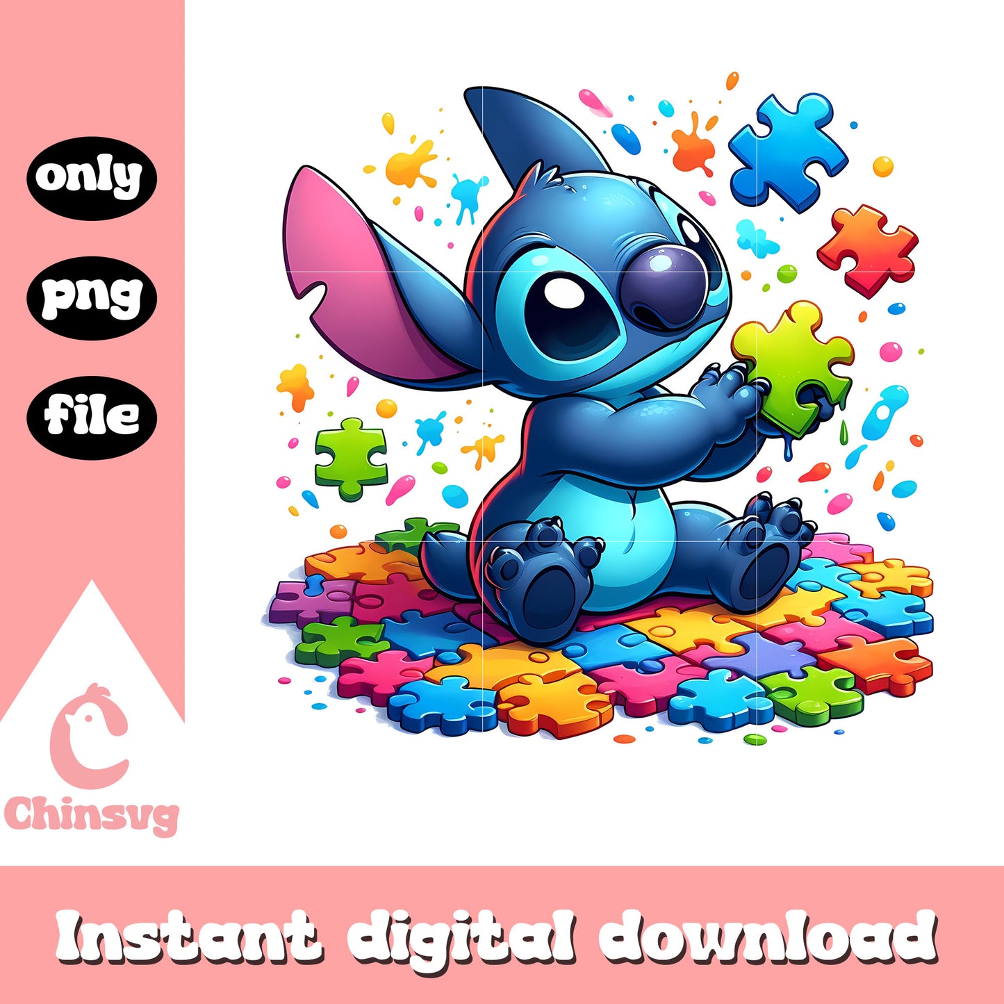 Kawaii stitch autism png, autism awareness puzzle piece png