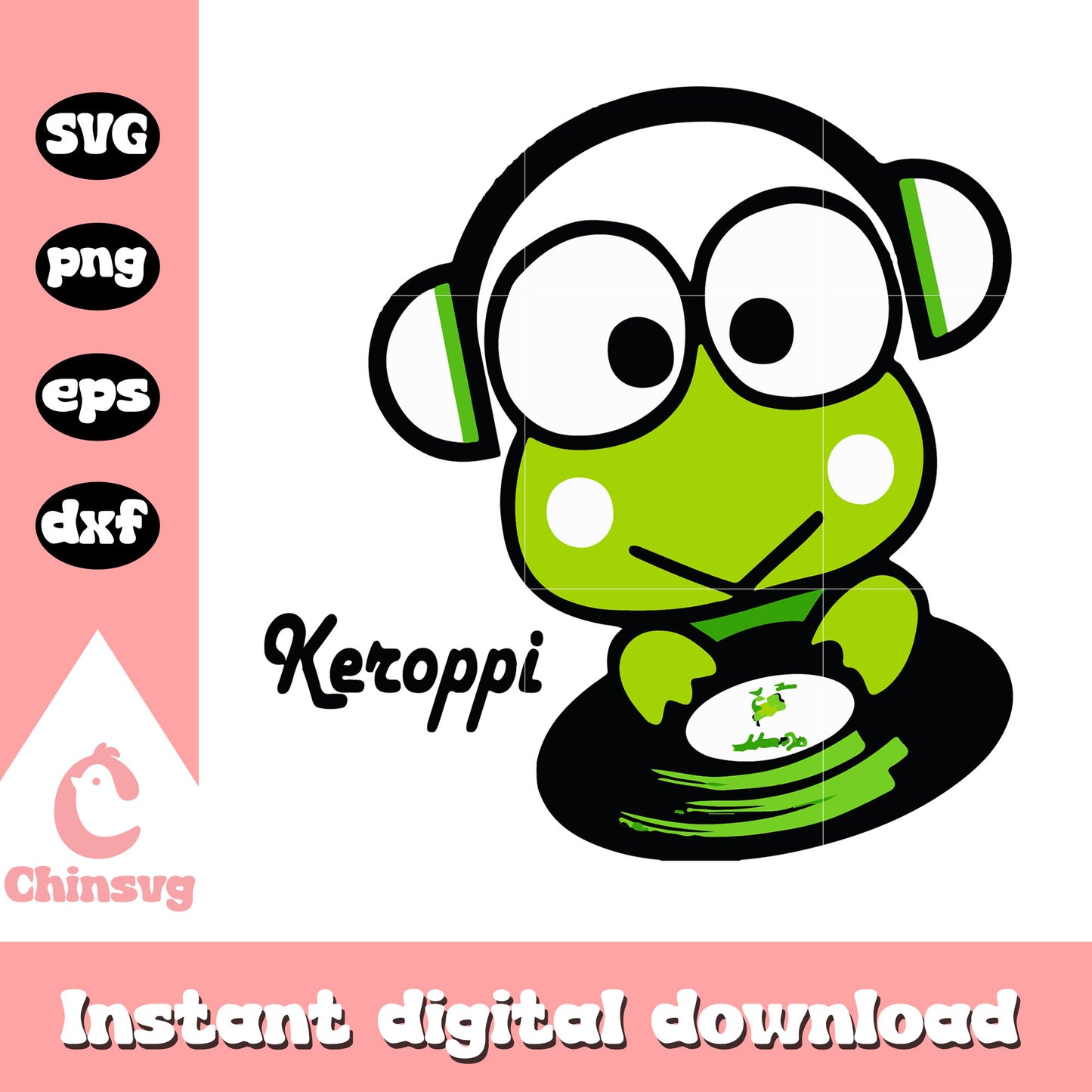Keroppi with headphone svg, Keroppi svg, hello kitty svg