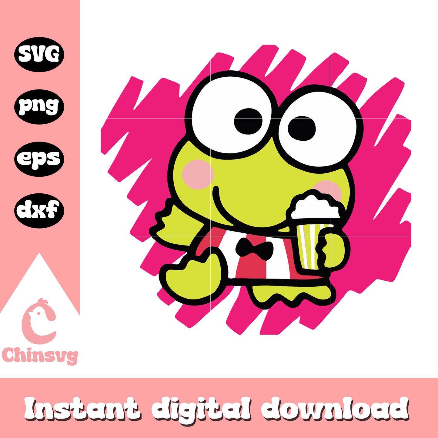 Keroppi with popcorn design svg, Keroppi svg, hello kitty svg