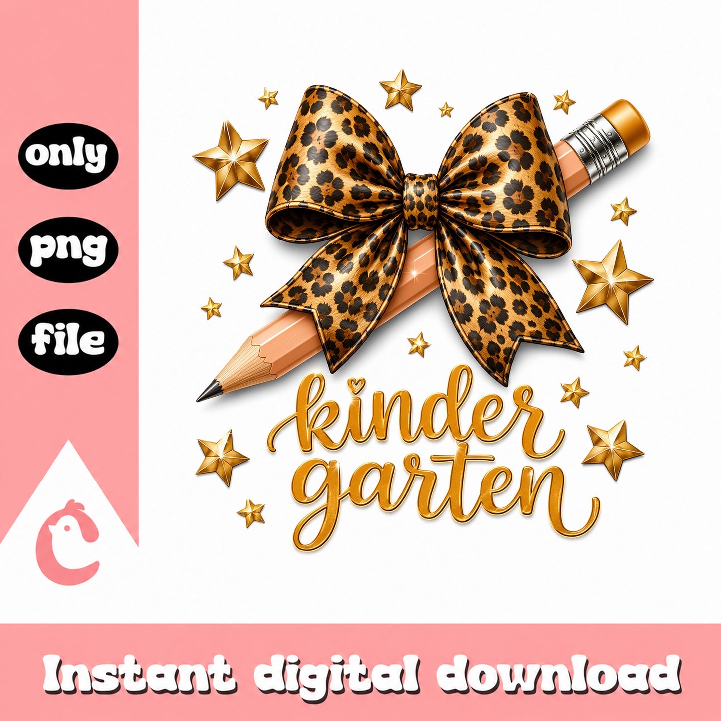 Kindergarten Leopard Bow Pencil PNG, Back To School PNG, Teacher PNG