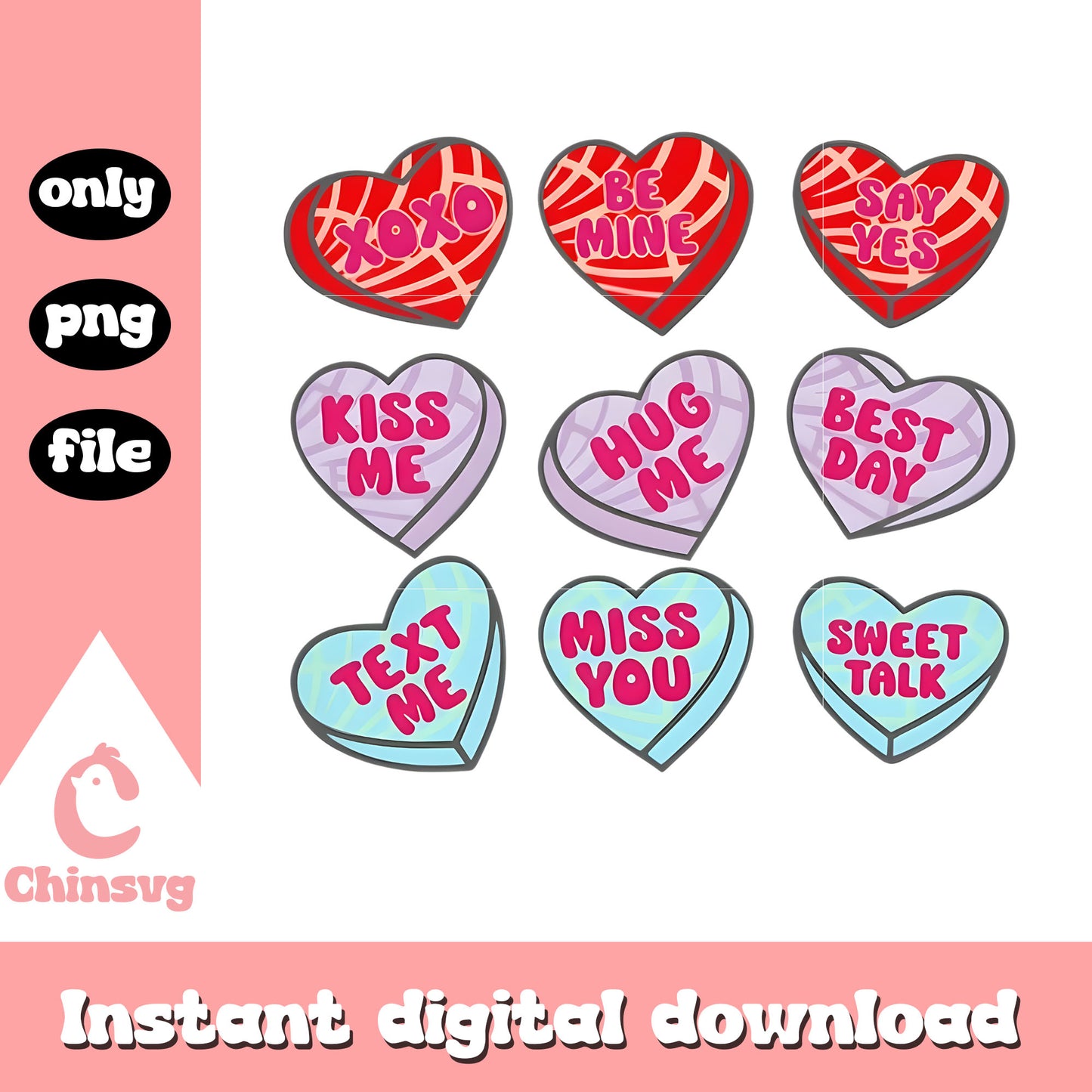 Kiss hearts color valentine png, design valentines day png