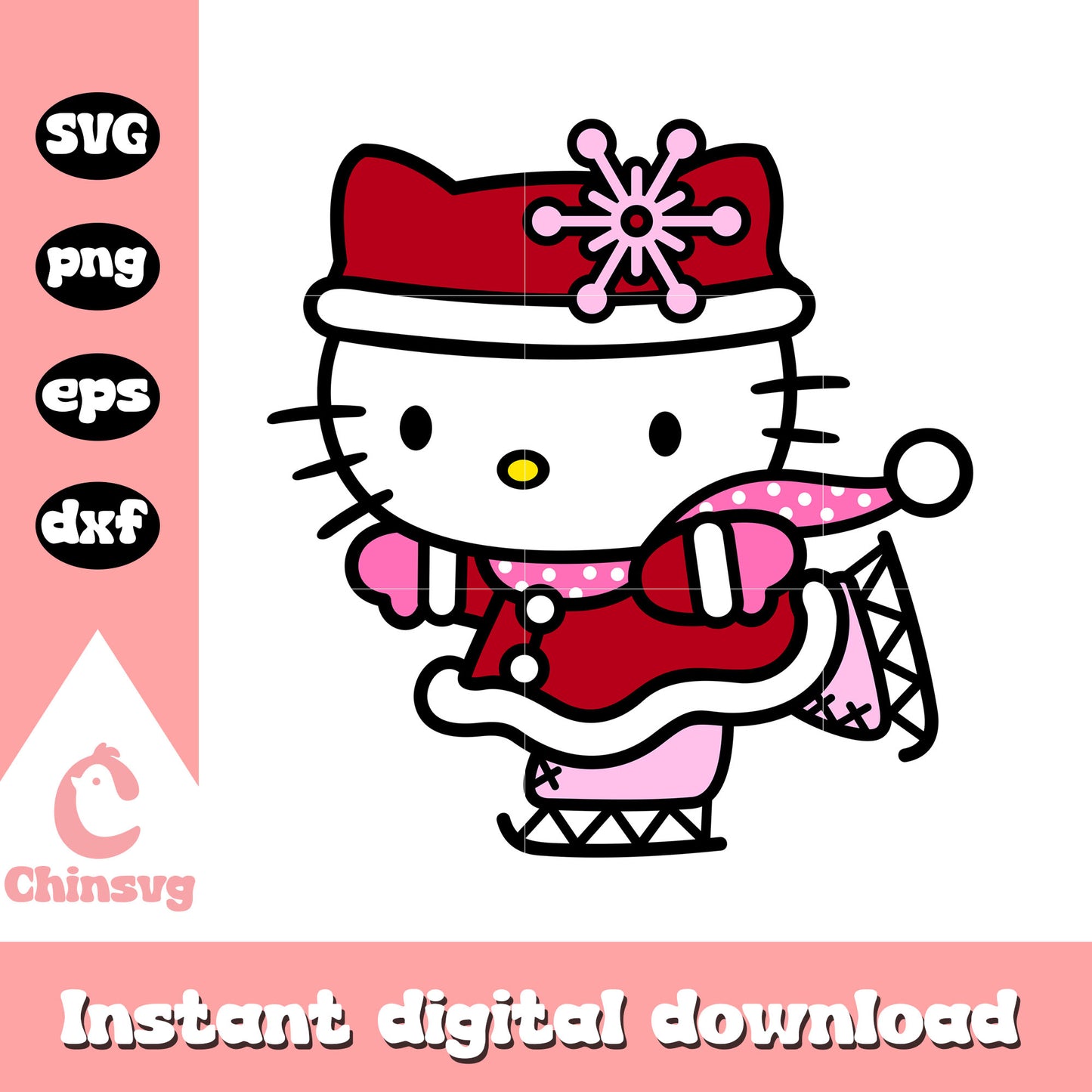 Kitty ice skating christmas design svg, hello kitty christmas svg
