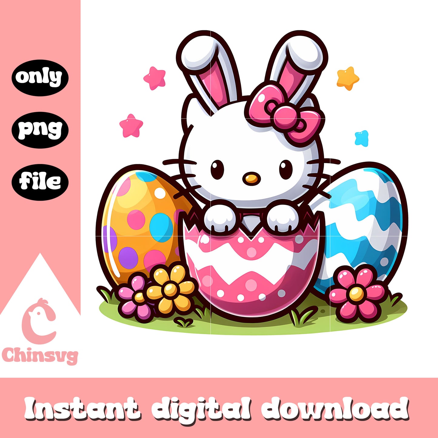 Kitty bunny on easter day png, hello kitty png, easter day png