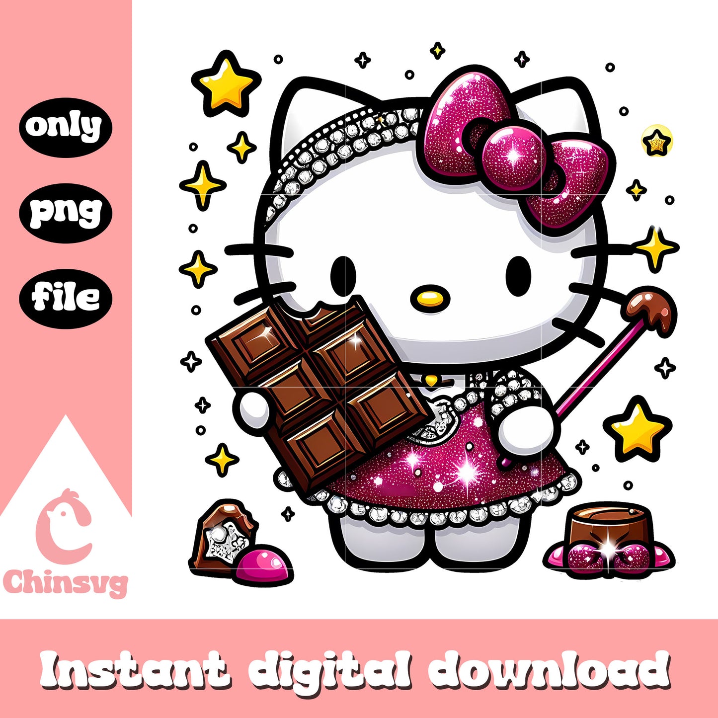 Kitty cat and sweetie chocolate png, happy birthday png