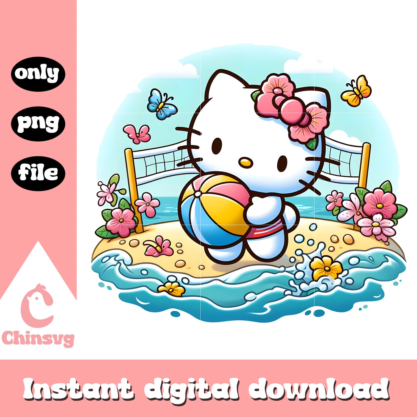 Kitty cat play voleyball png, summer vacation png, kitty cat png