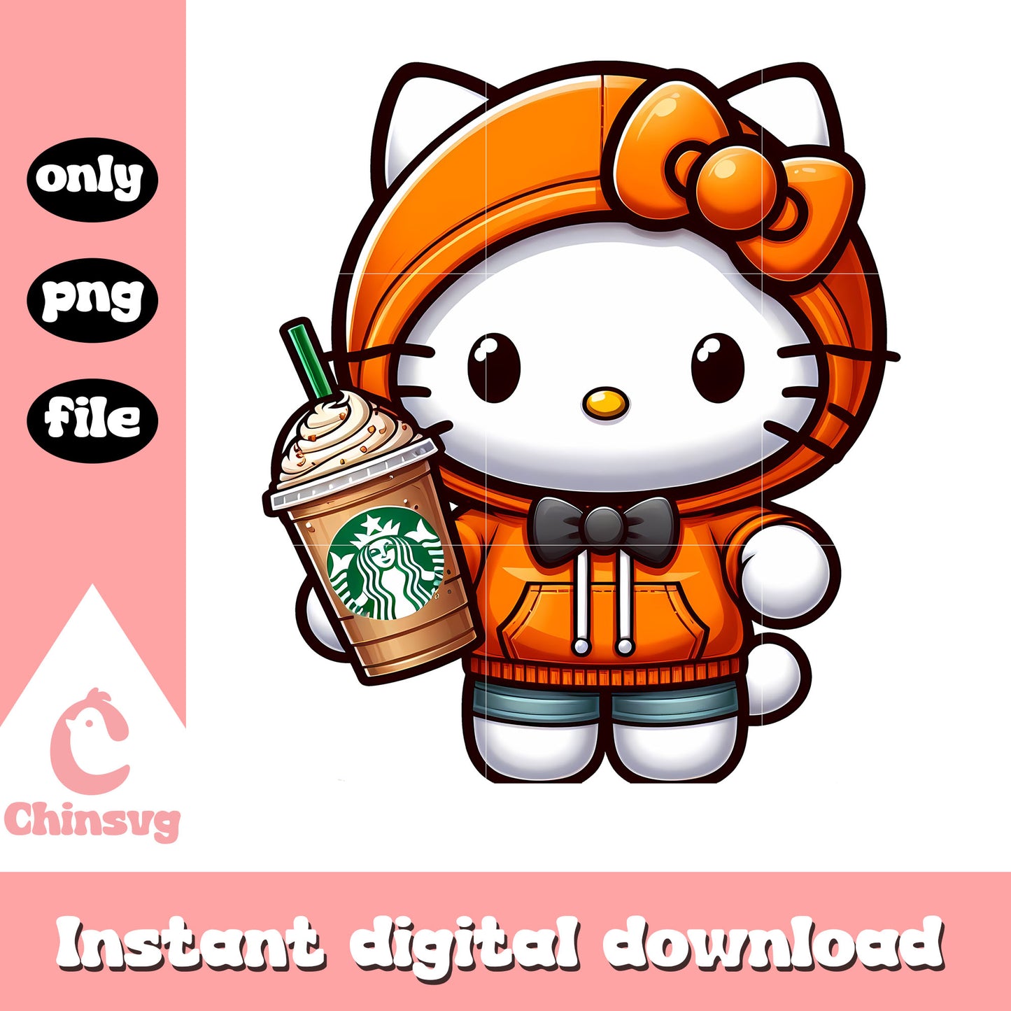 Kitty cat wear orange hoodie png, hello kitty characters png