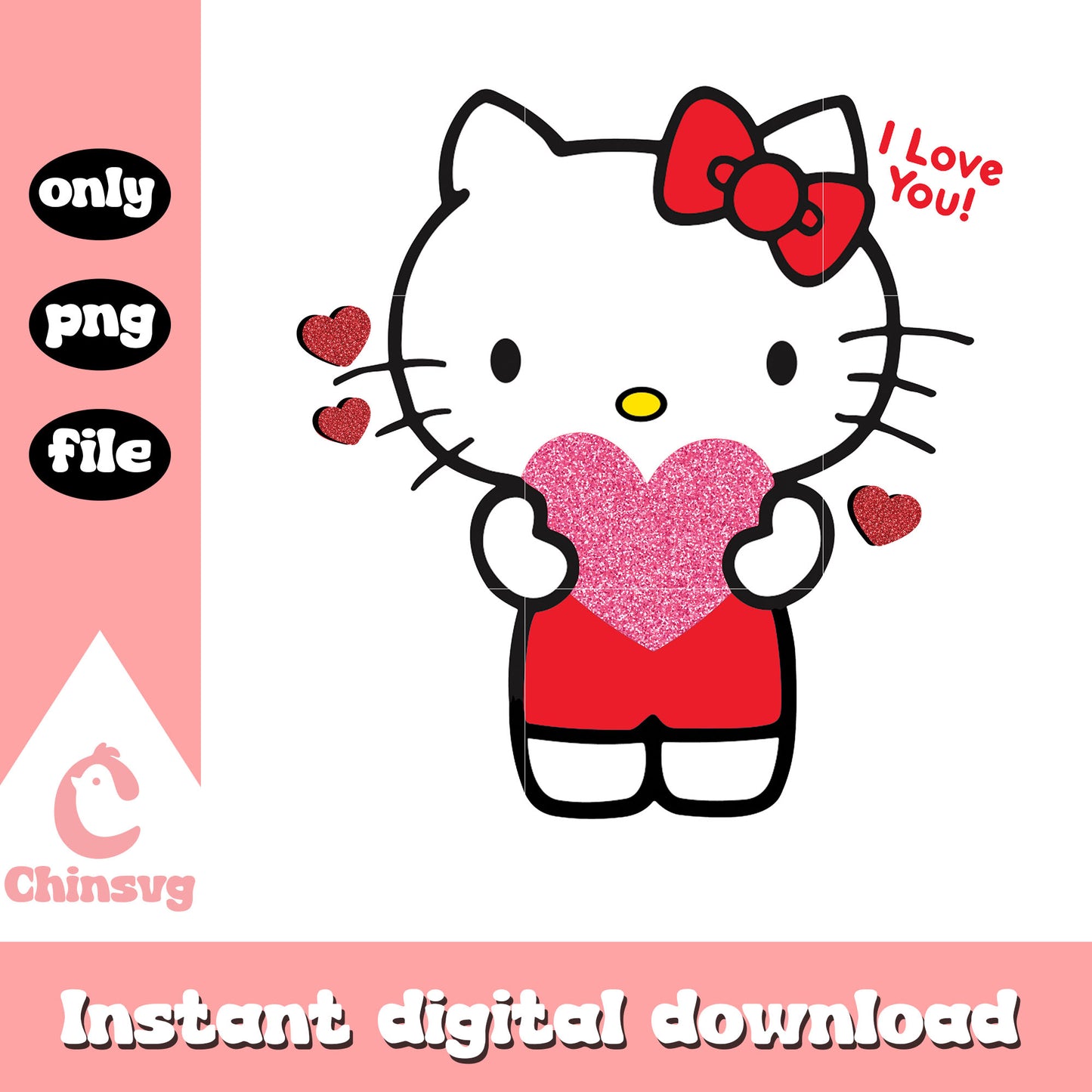 Kitty hug heart valentine png, hello kitty valentine png