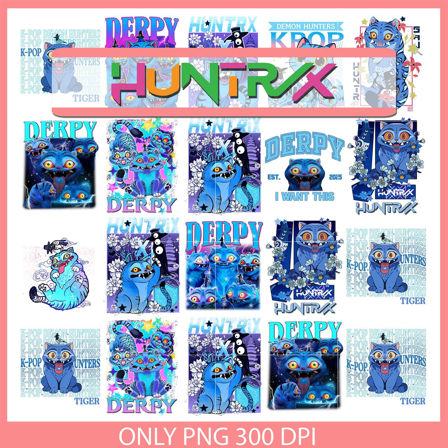 Kpop demon hunters derpy tiger bundle png, derpy demon png