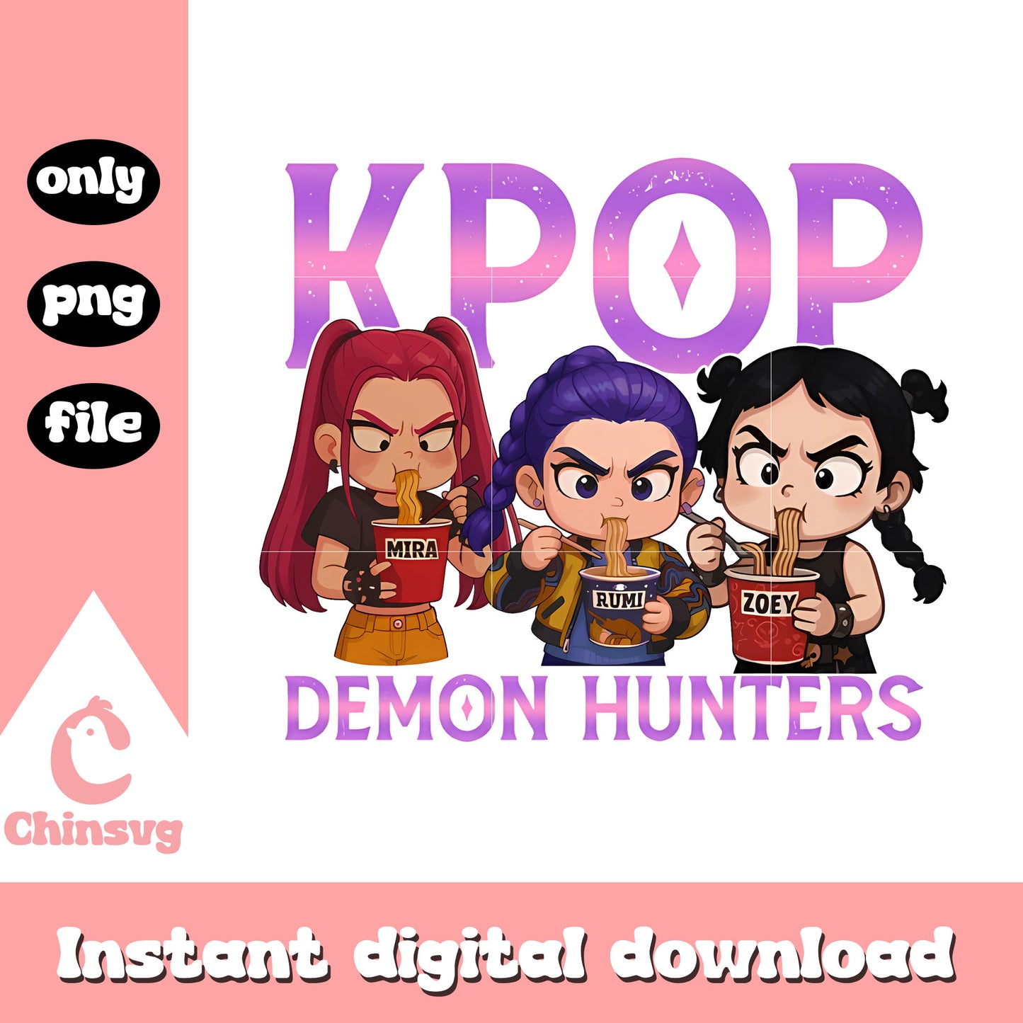Kpop demon hunters eating ramyeon png, netflix huntrix png