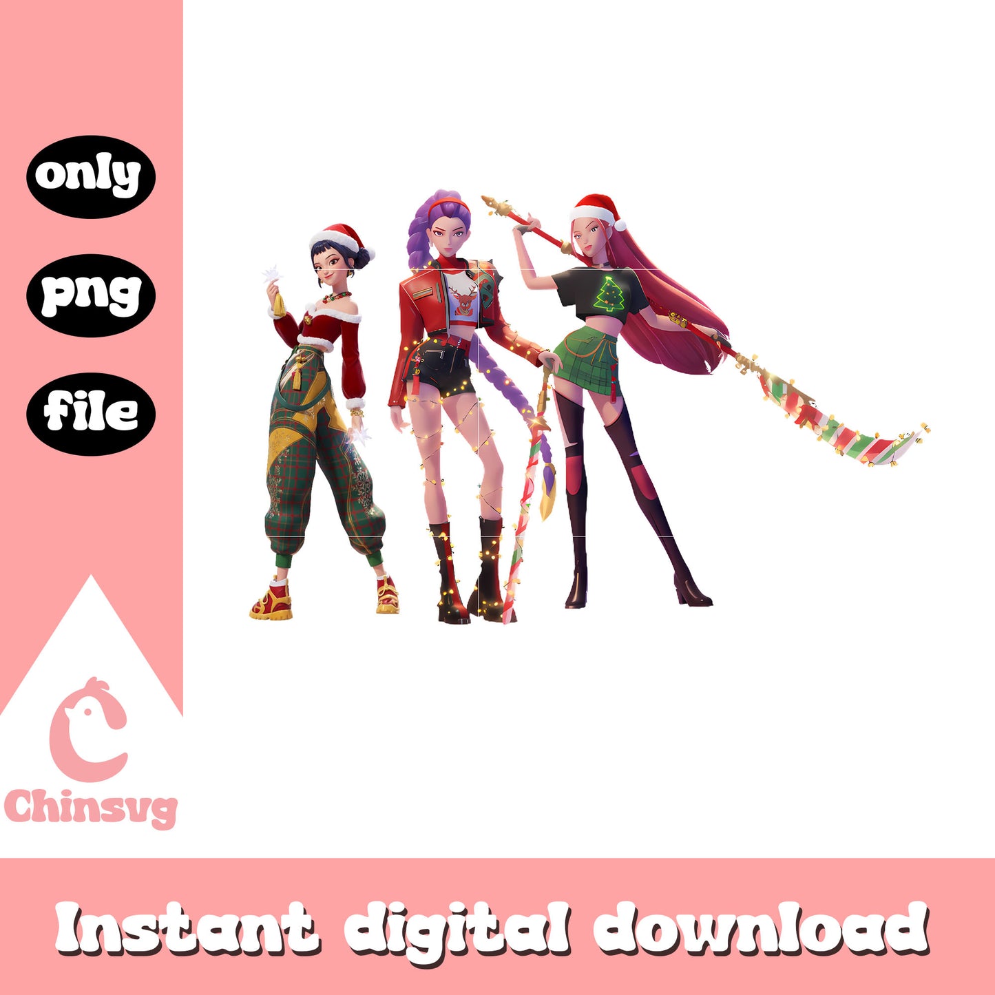 Kpop demon hunters huntrix posing png, christmas day png
