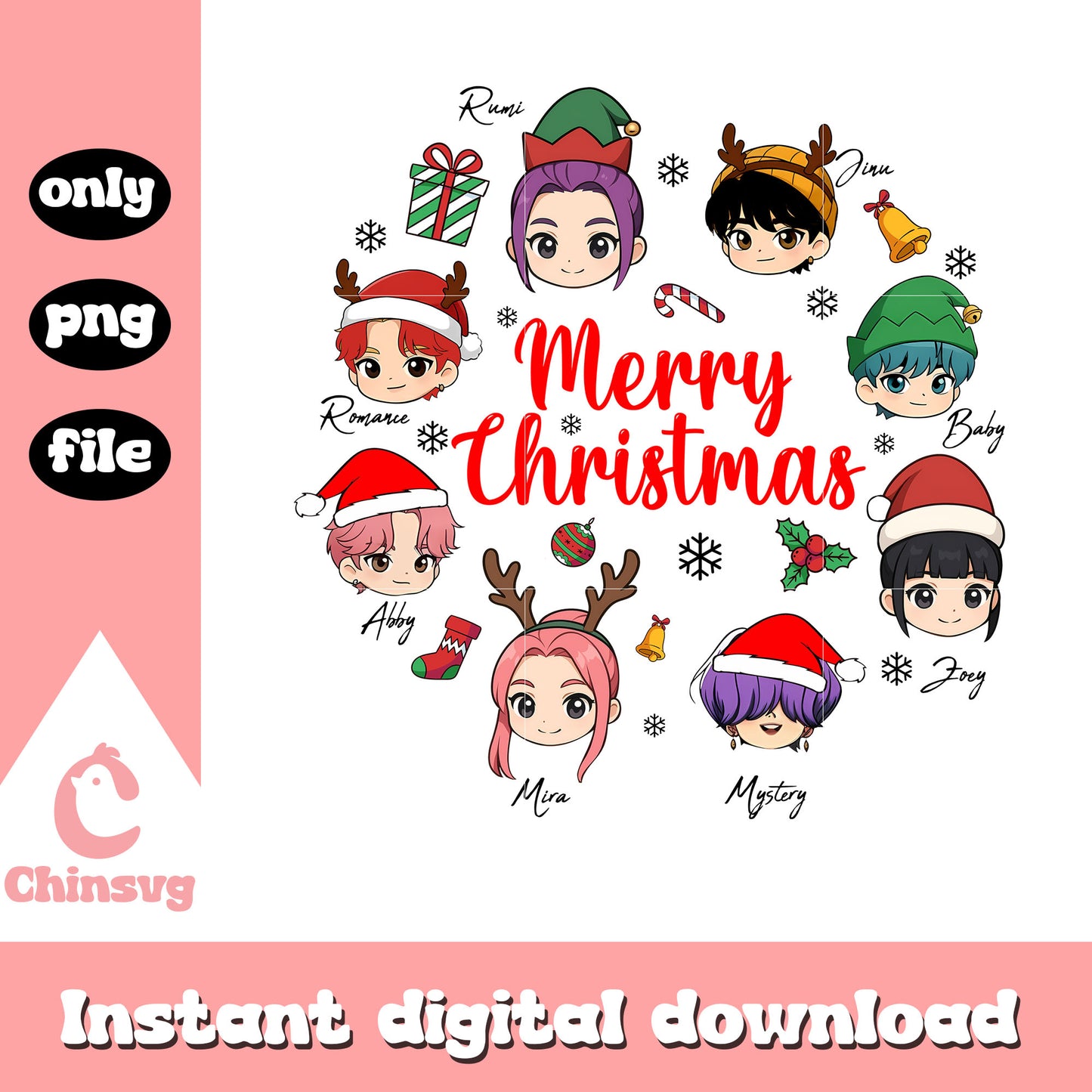 Kpop demon hunters merry christmas png, christmas eve png