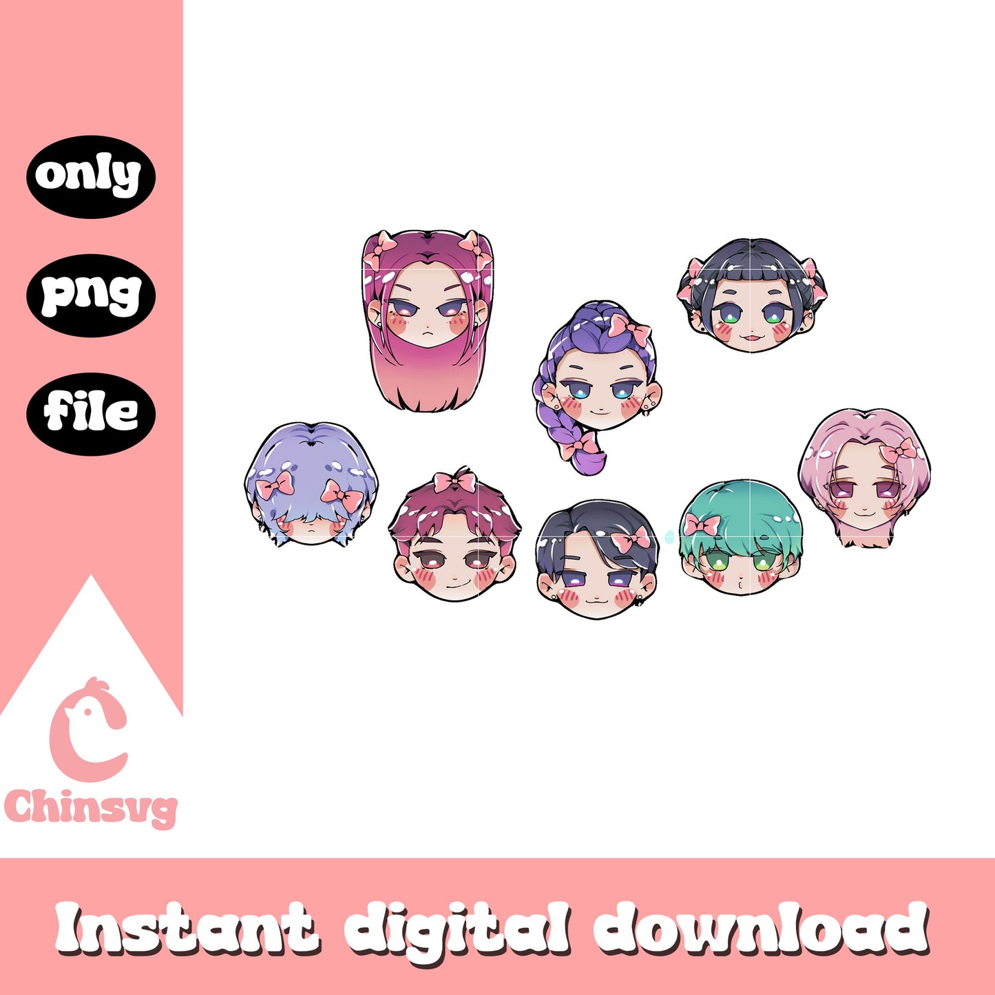 Kpop demon hunters movie characters png, kpop deco sticker png