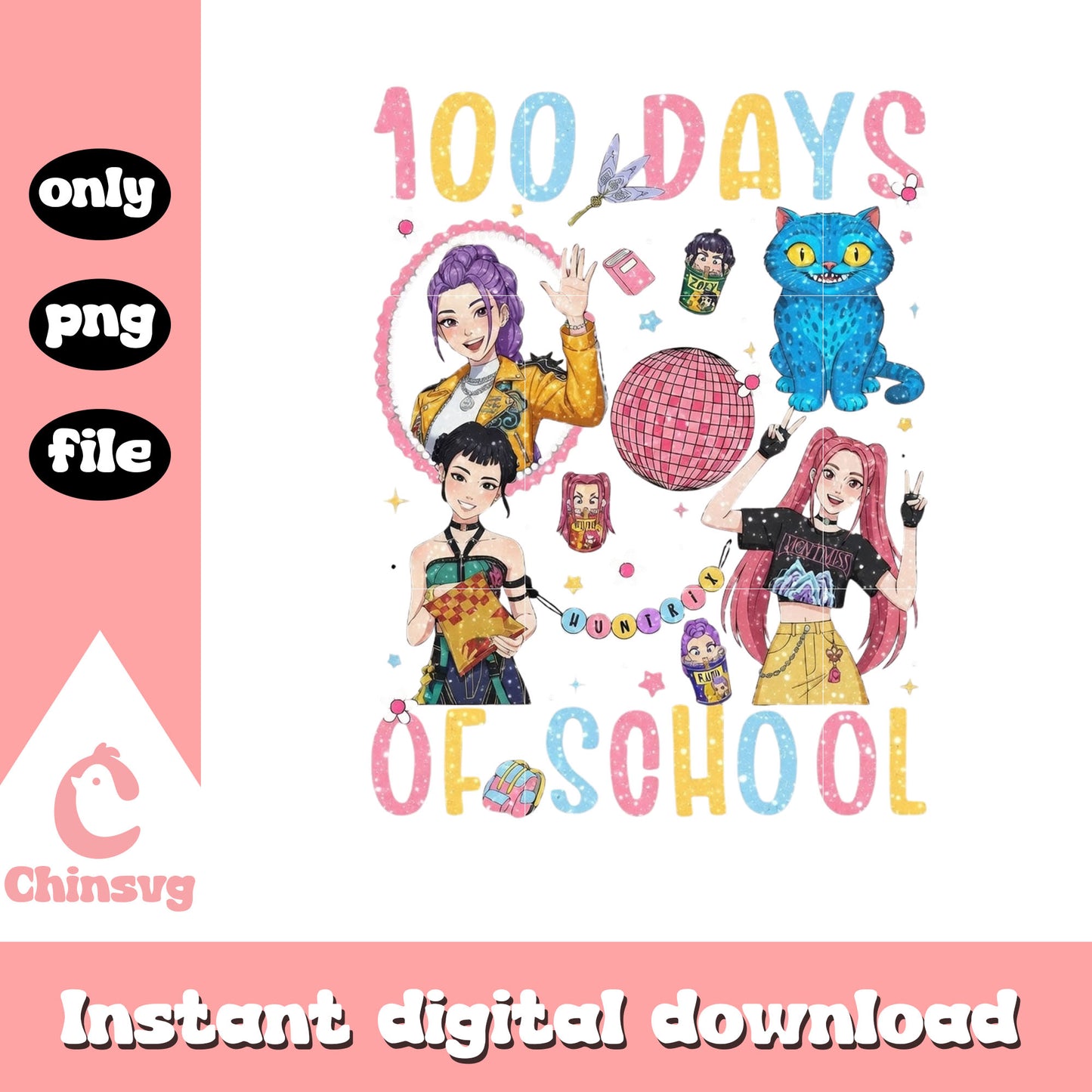 Kpop huntrix 100 days of school png, 100 day of school png