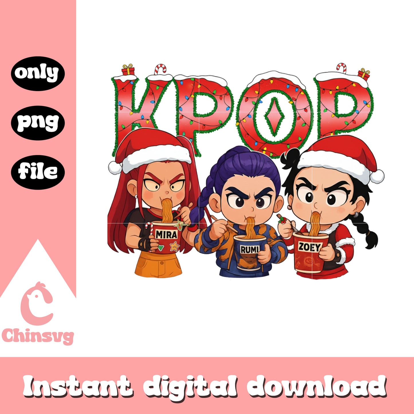 Kpop huntrix eating ramyeon noodle png, huntrix noodle png