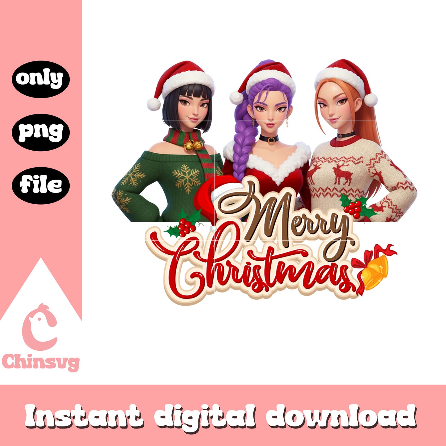 Kpop huntrix merry christmas png, kpop christmas outfits png