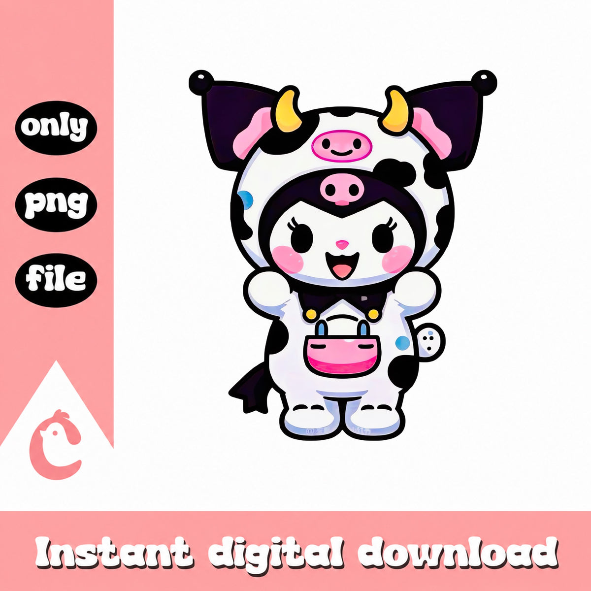 Kuromi Cow Costume PNG, Sanrio Clipart, Instant Download PNG