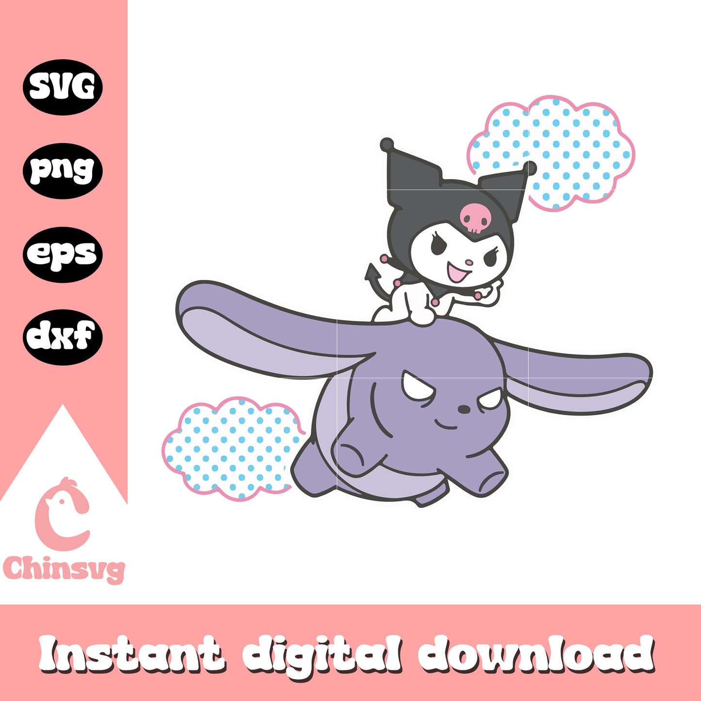 Kuromi and baku svg, hello kitty svg, sanrio characters cartoon svg