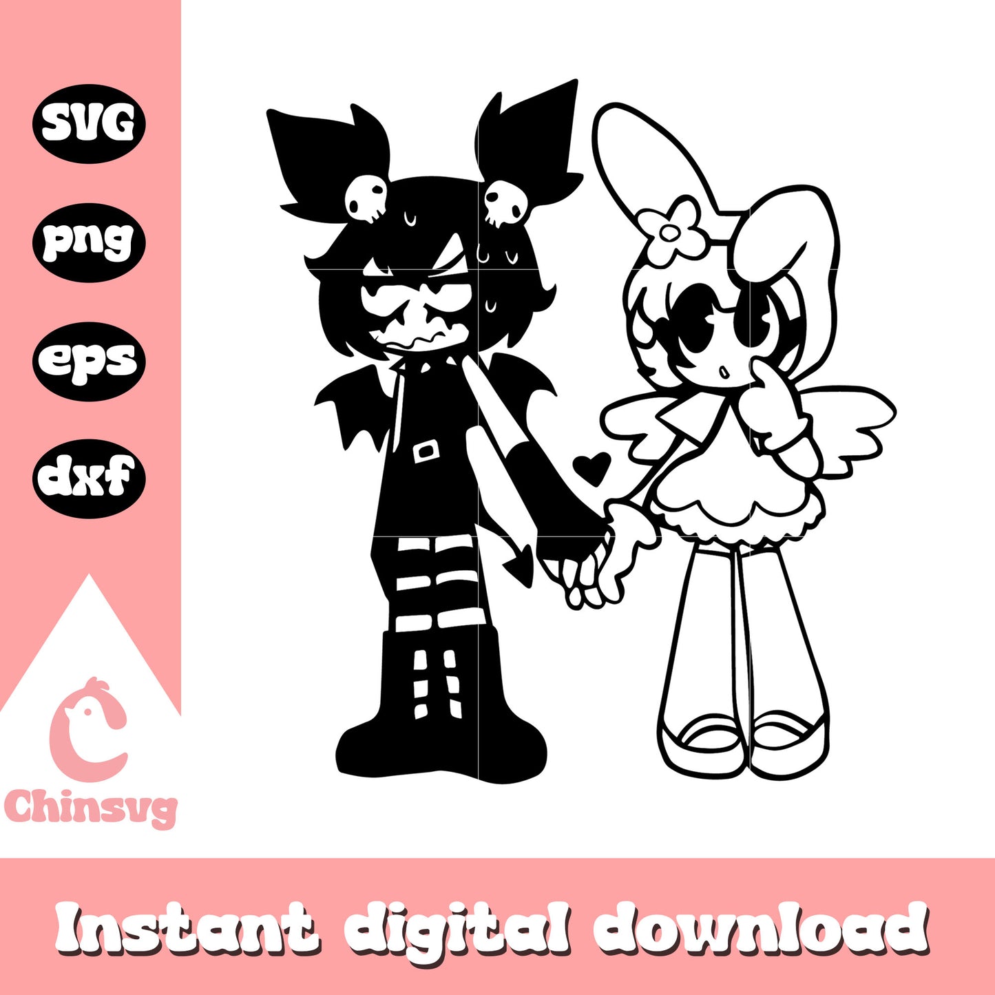 Kuromi and melody couple svg, my melody and kuromi svg