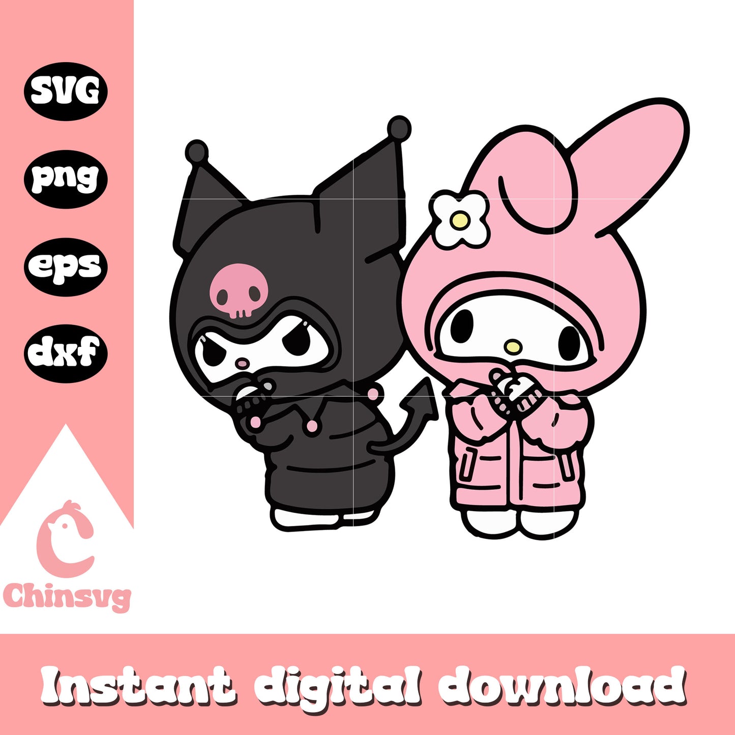 Kuromi and melody winter clothes design svg, kuromi cute svg