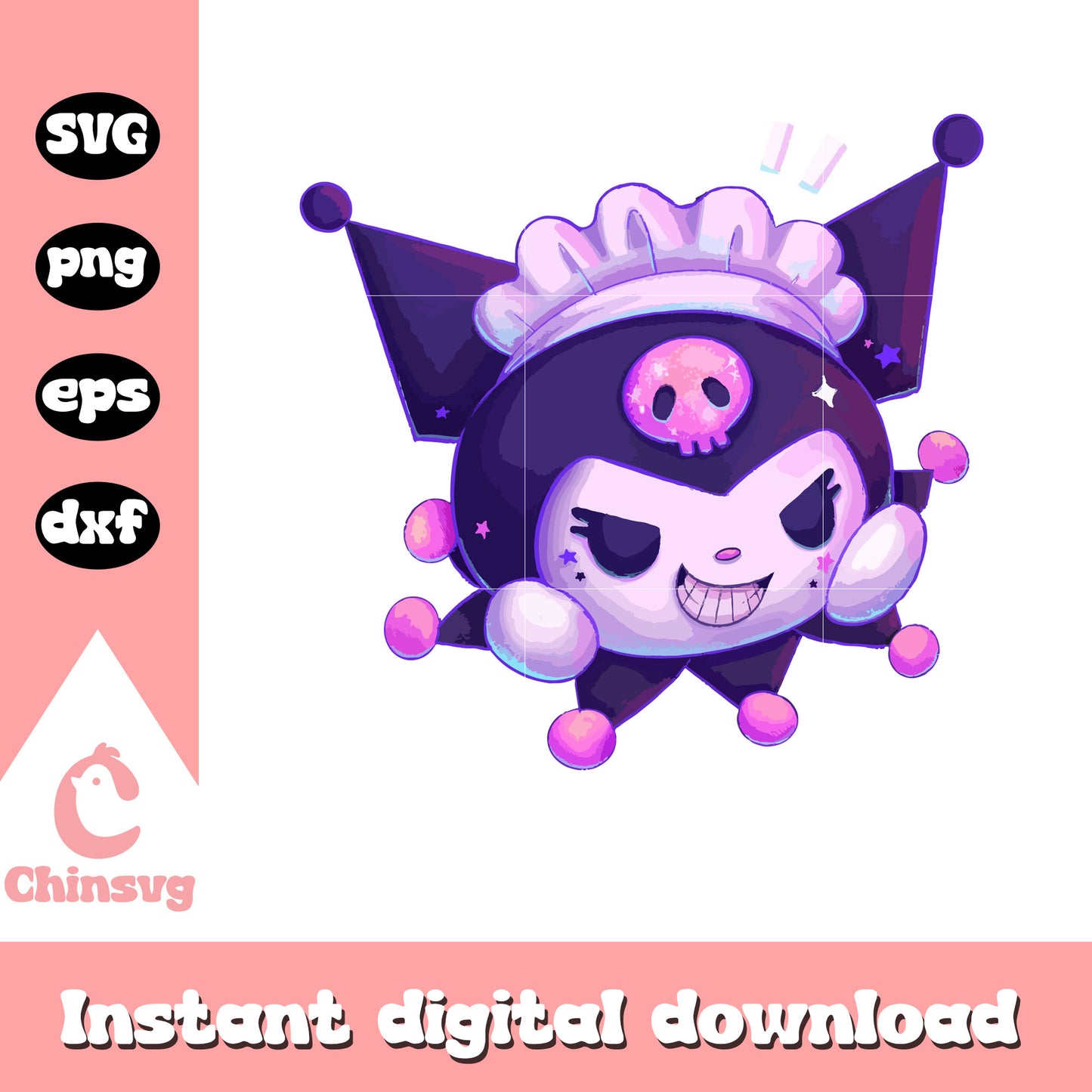 Kuromi face smile svg, hello kitty kuromi svg, sanrio cartoons svg