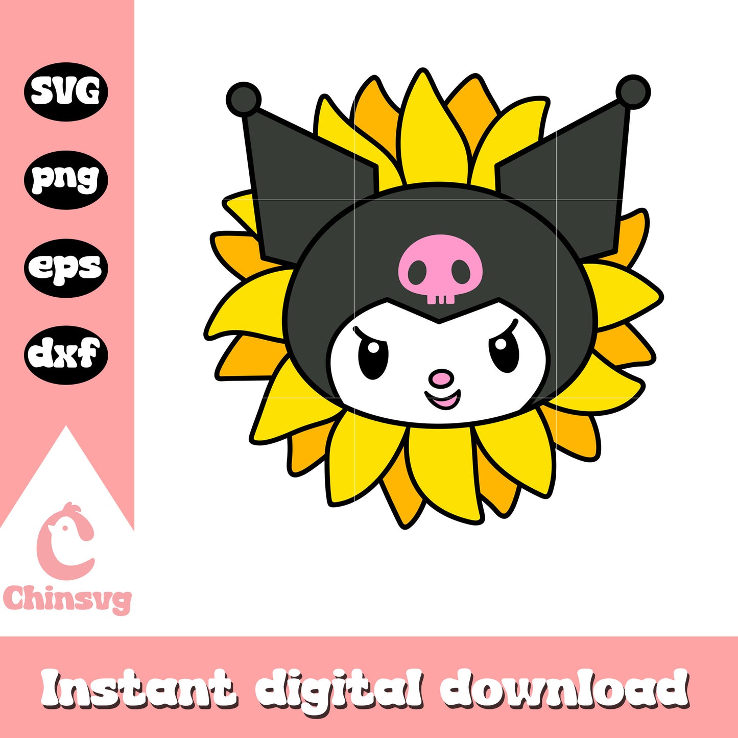 Kuromi face sunflower svg, sanrio hello kitty svg, sanrio cartoon svg