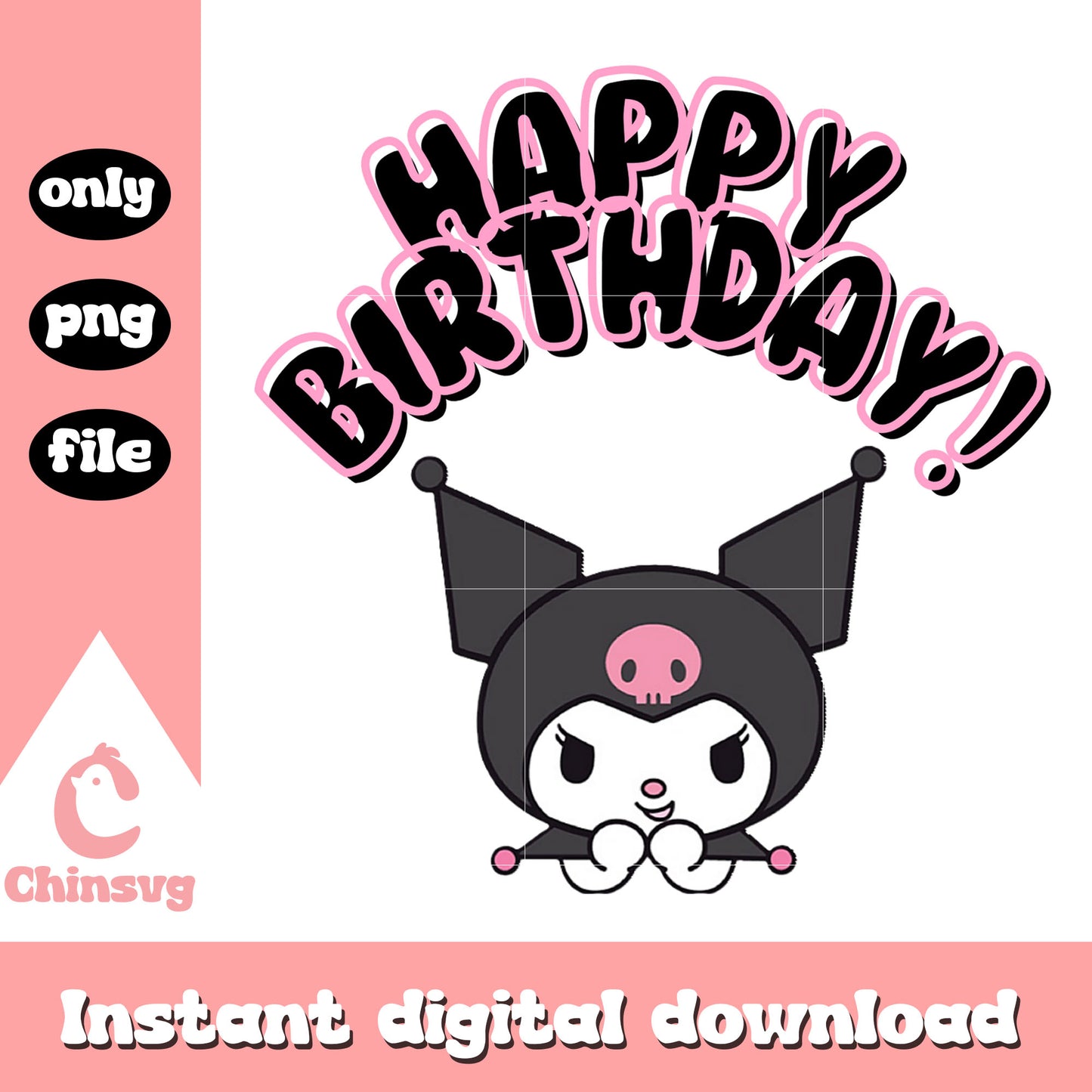 Kuromi head happy birthday png, birthday png, sanrio png