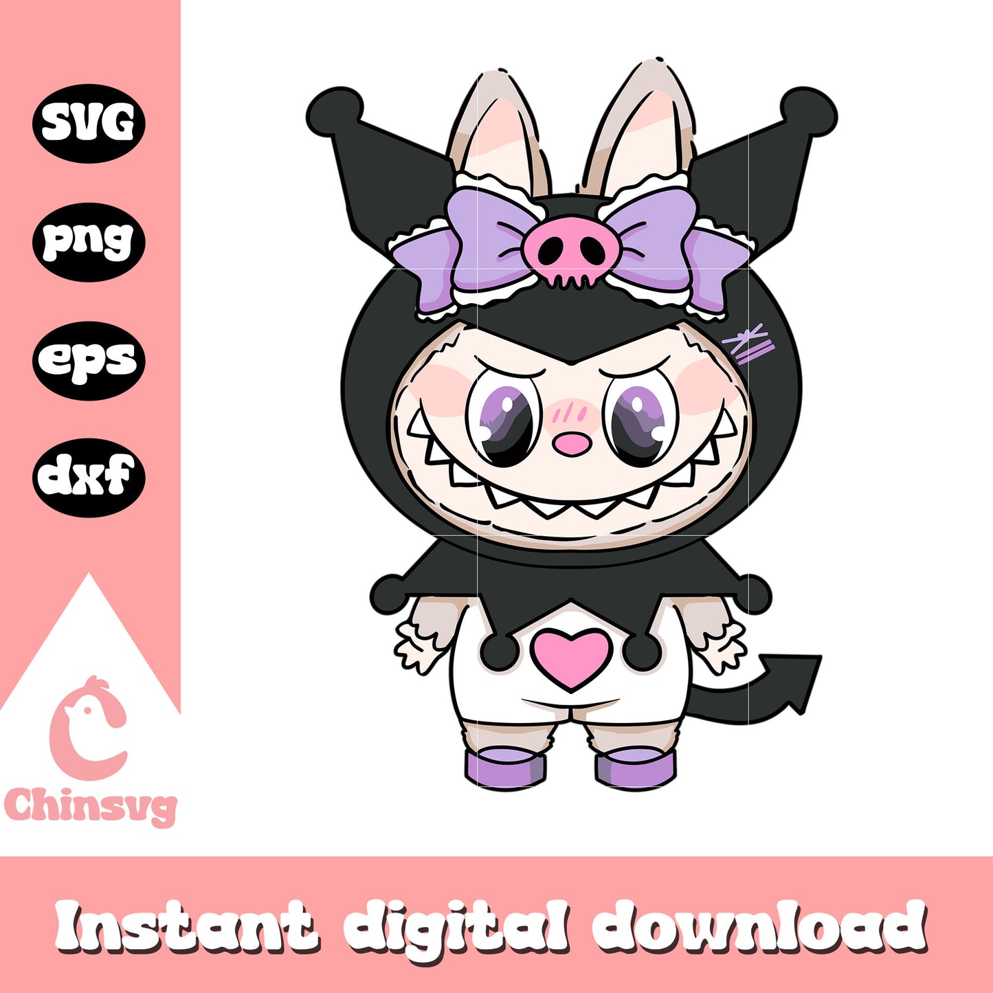 Kuromi labubu cute doll drawing design svg, kuromi cartoon svg