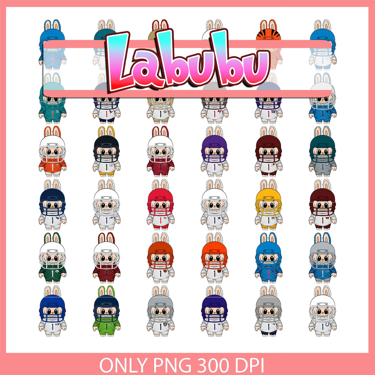 Labubu american football outfits clipart bundle png, nfl sport png