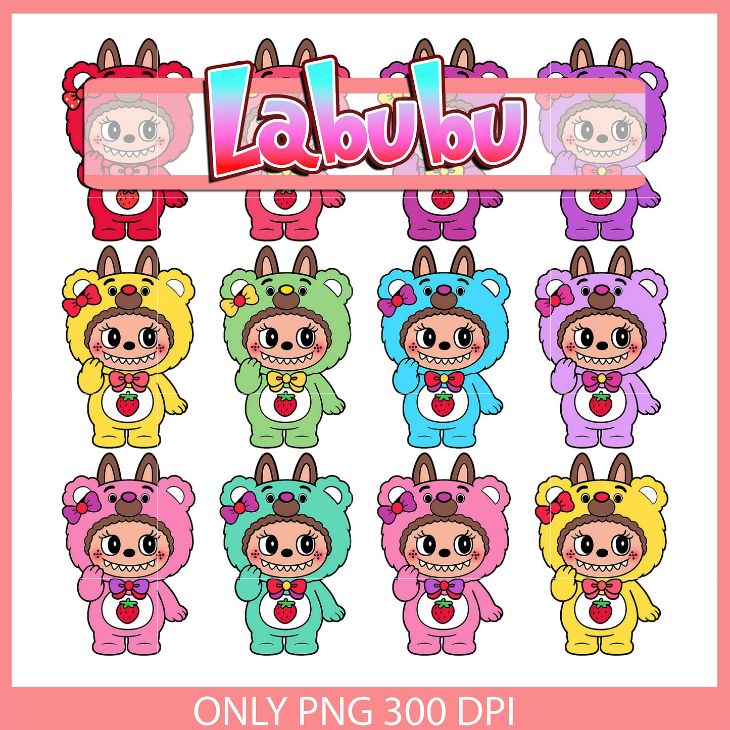 Labubu bow bear outfits design bundle png, labubu dolls png