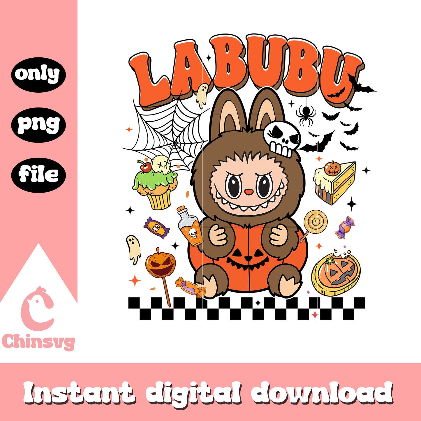 Labubu brown pumpkin halloween clipart png, labubu clothes png