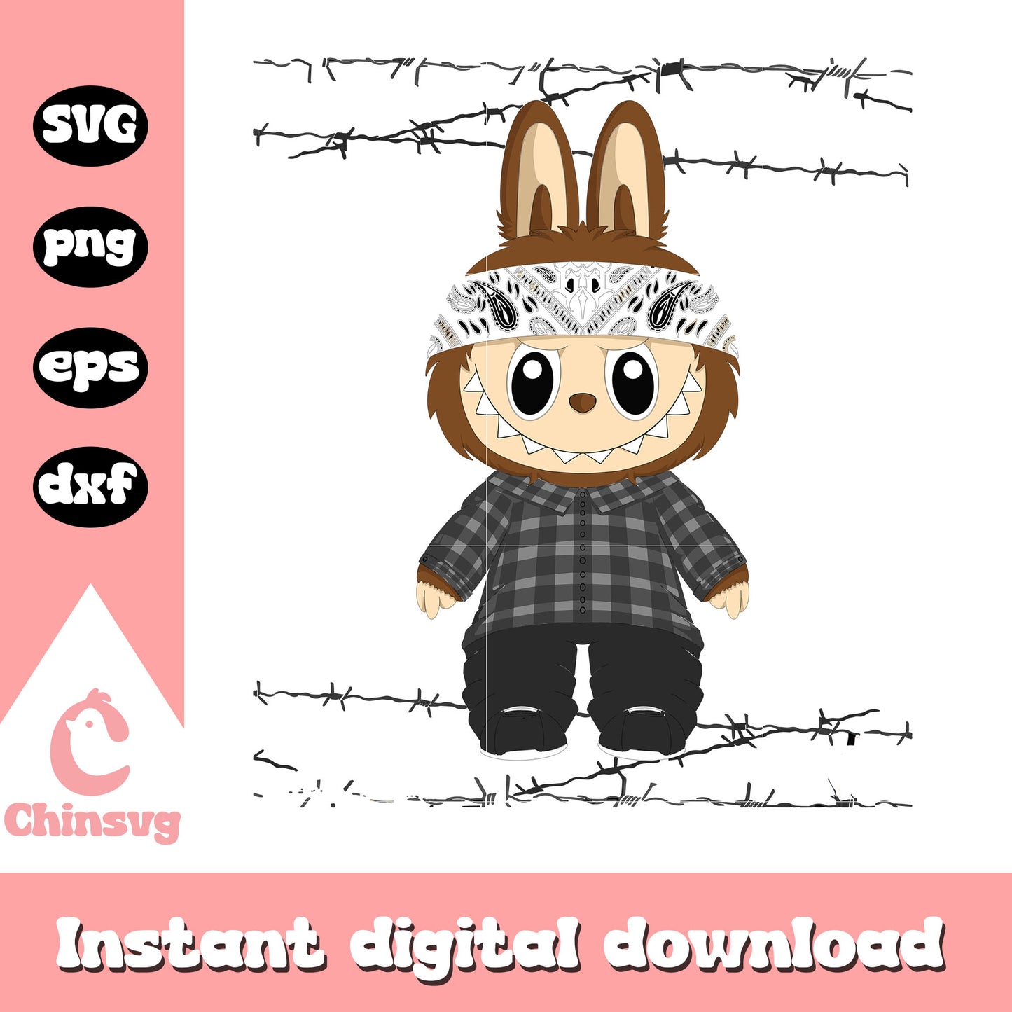 Labubu chicano style cute doll drawing svg, clipart labubu svg