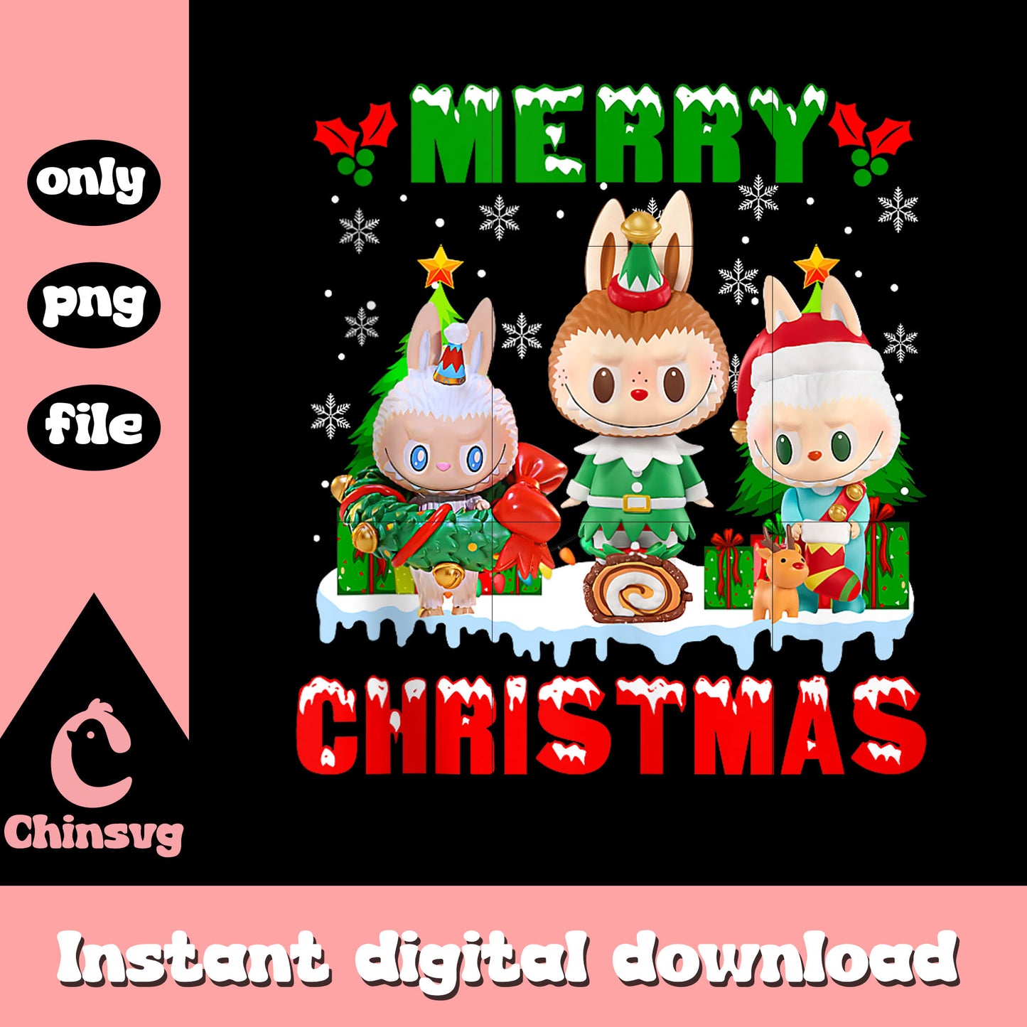 Labubu christmas cute design png, christmas vacation png