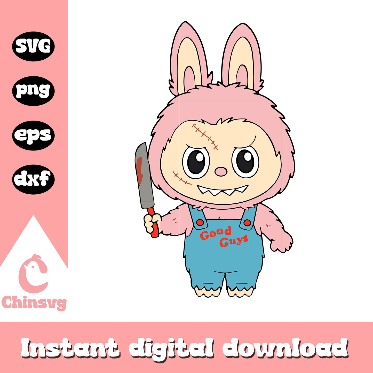 Labubu chucky halloween drawing design svg, chucky cartoon svg