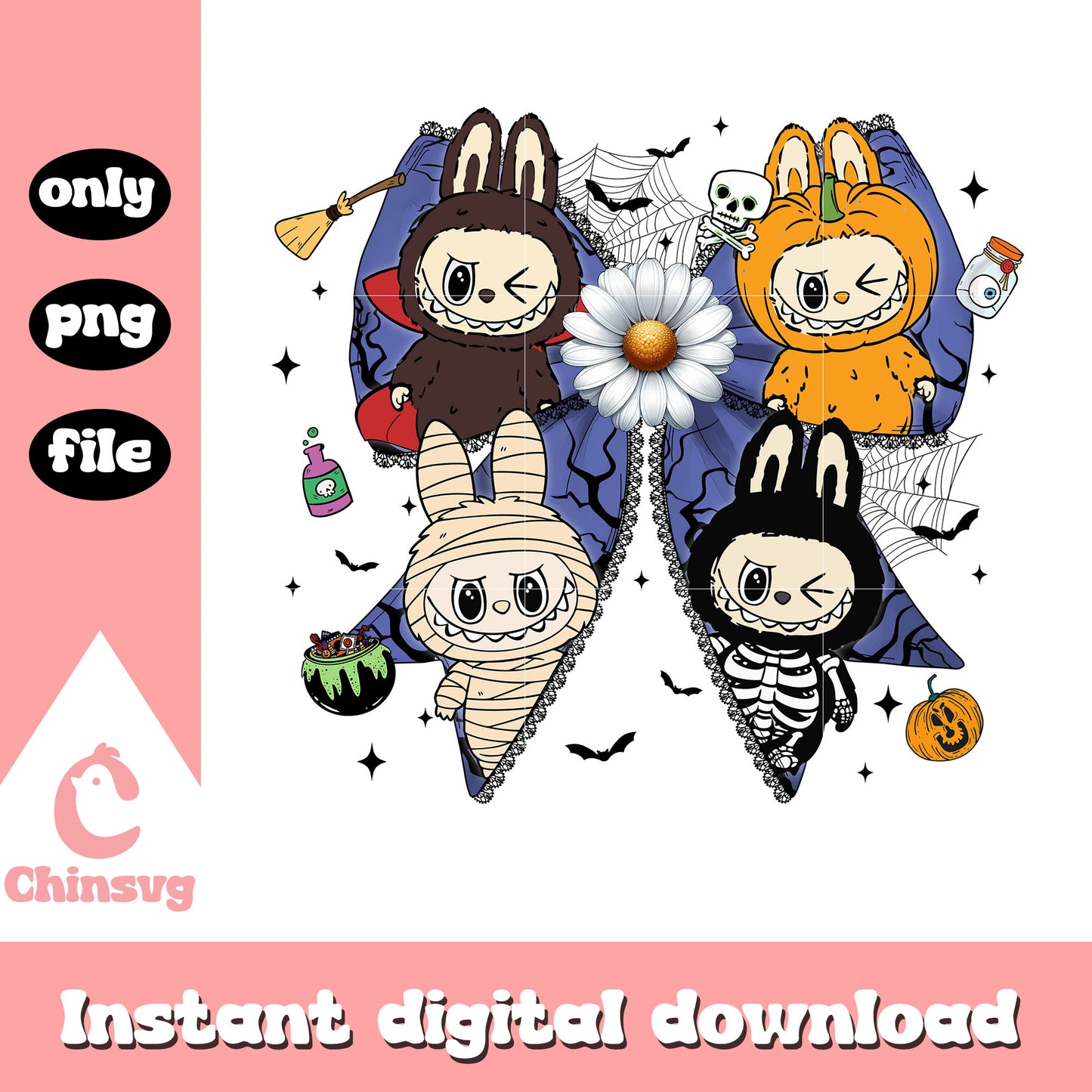 Labubu classic monsters coquette bow sunflower png, labubu png