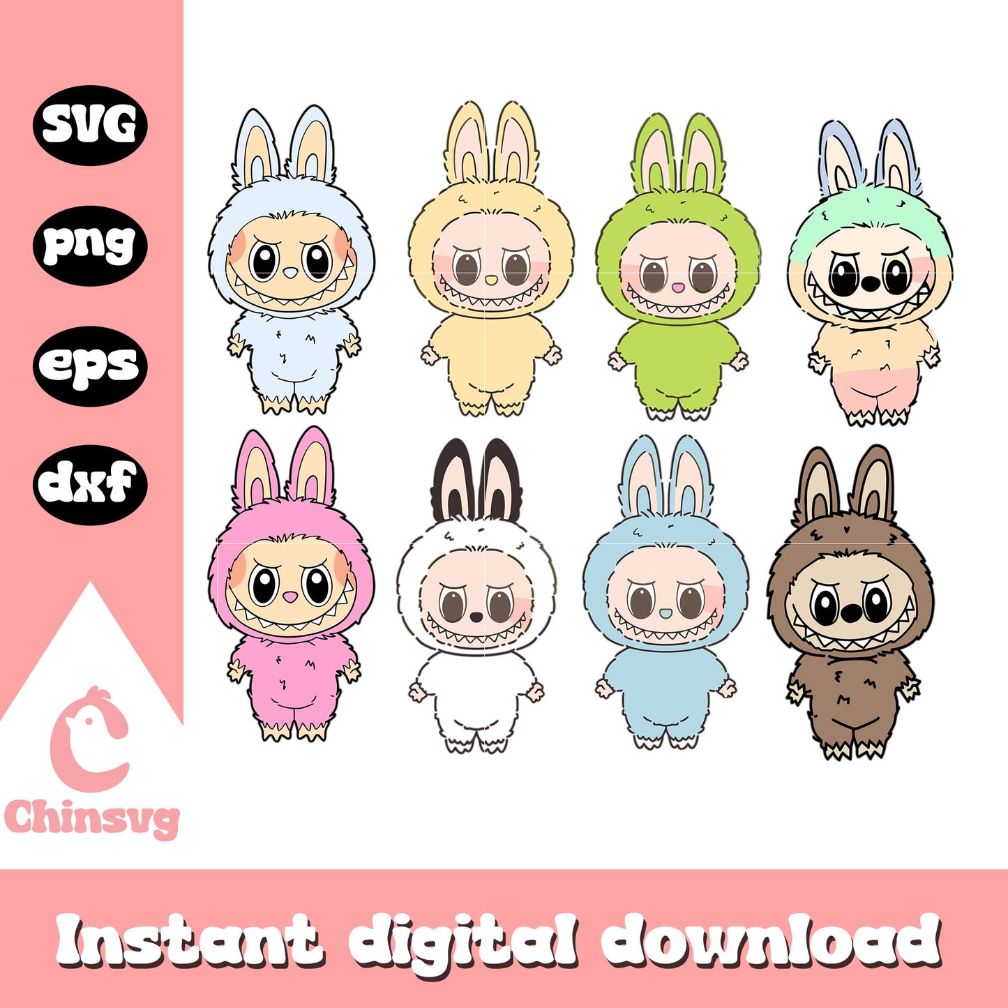 Labubu color collection cute doll drawing svg, labubu colors svg