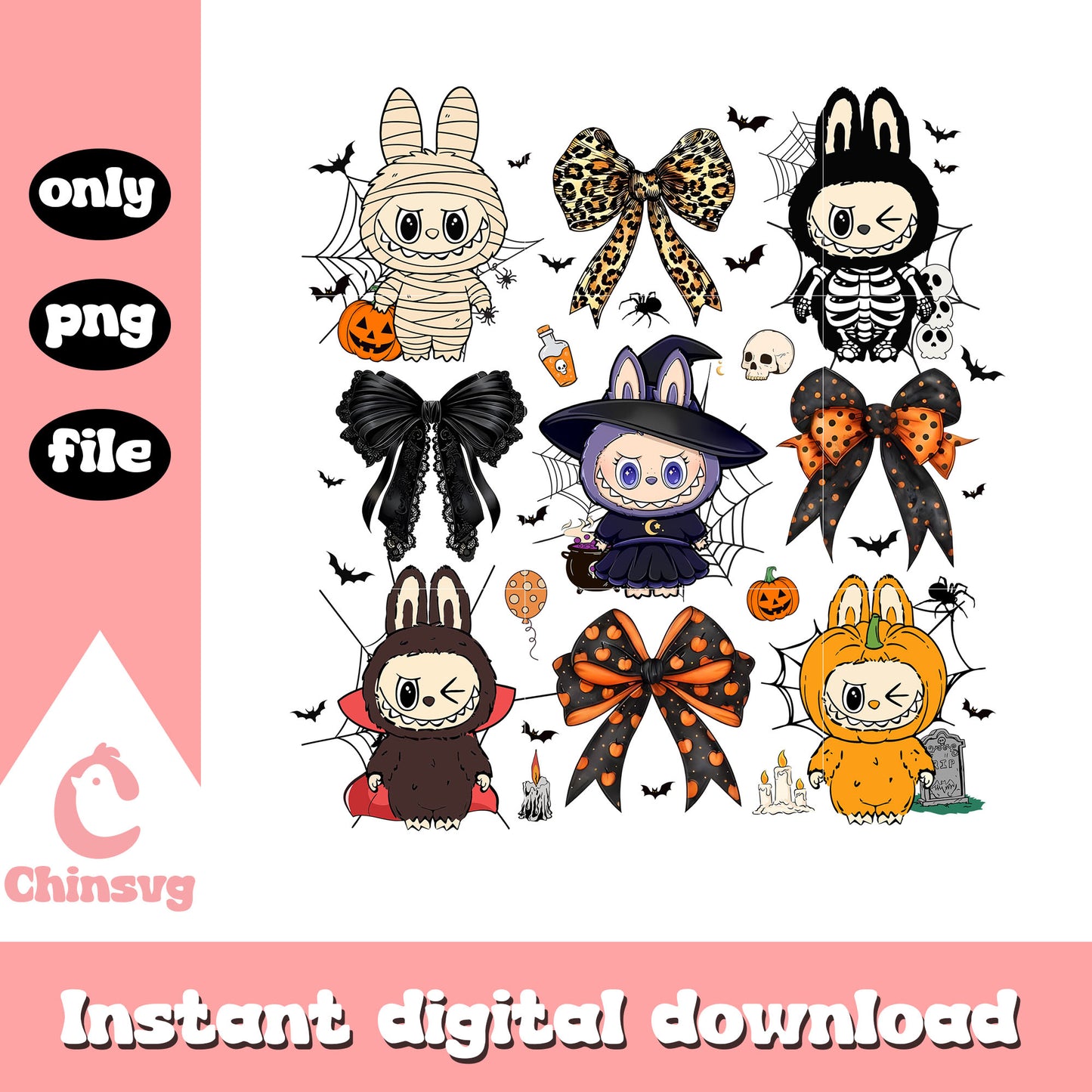 Labubu coquette monsters halloween dolls png, labubu the monsters png