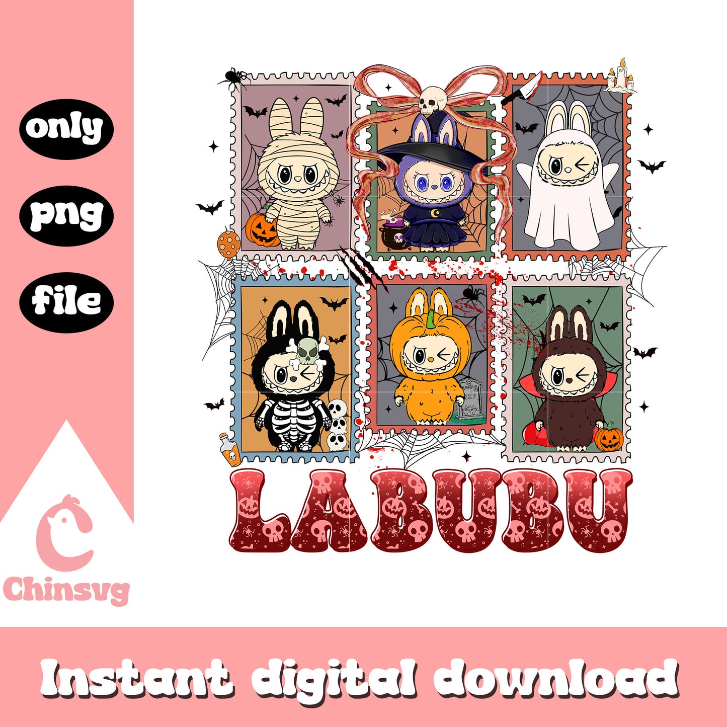 Labubu coquette ribbon halloween png, labubu clothing png