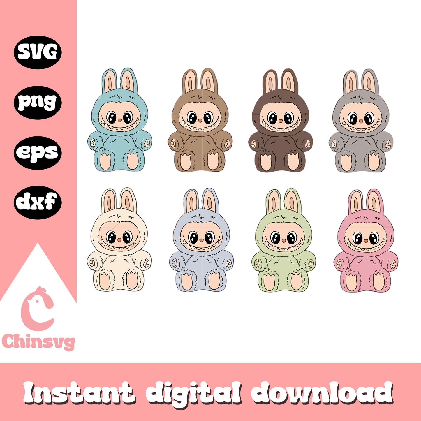 Labubu cute doll drawing design svg, labubu all colors svg