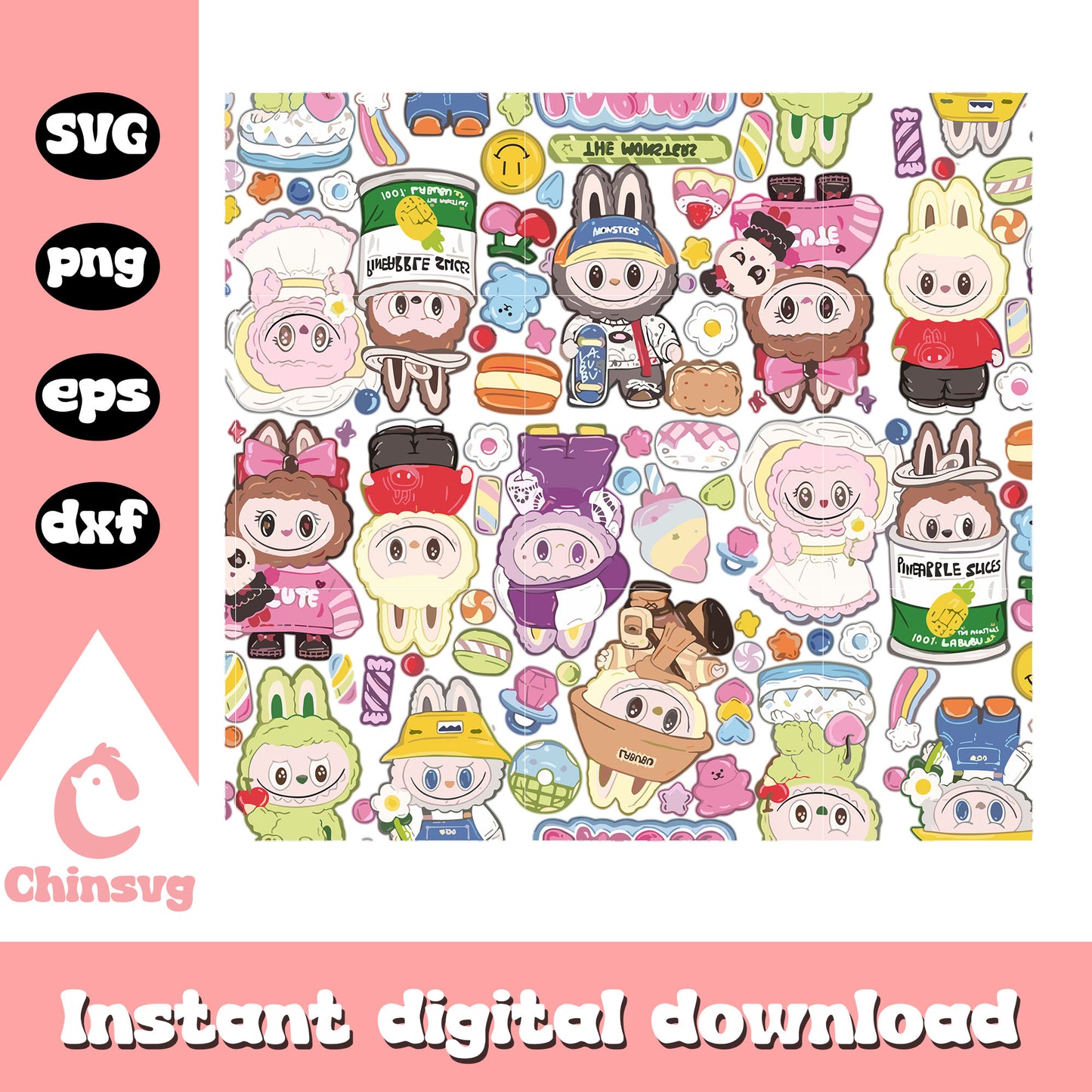 Labubu cute dolls collection drawing svg, clipart labubu svg