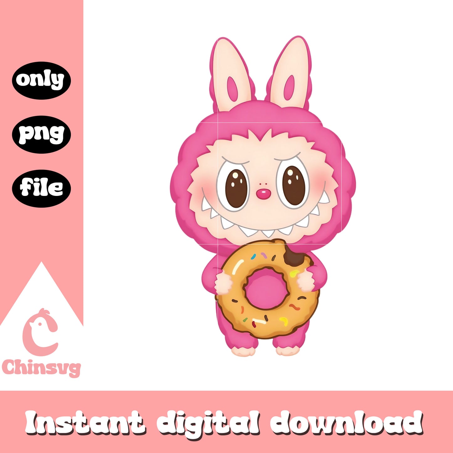 Labubu cute pink donut doll design png, labubu toy png