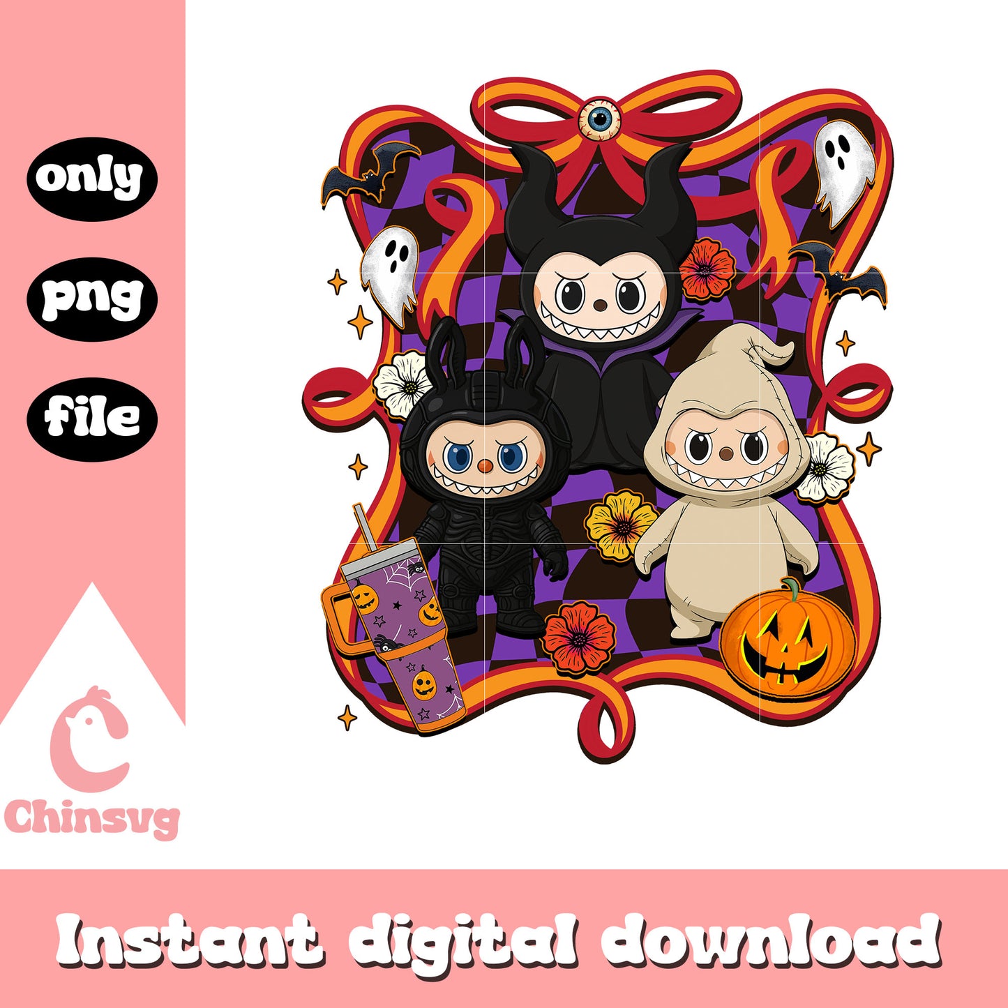 Labubu dark witches halloween bow png, happy halloween images png