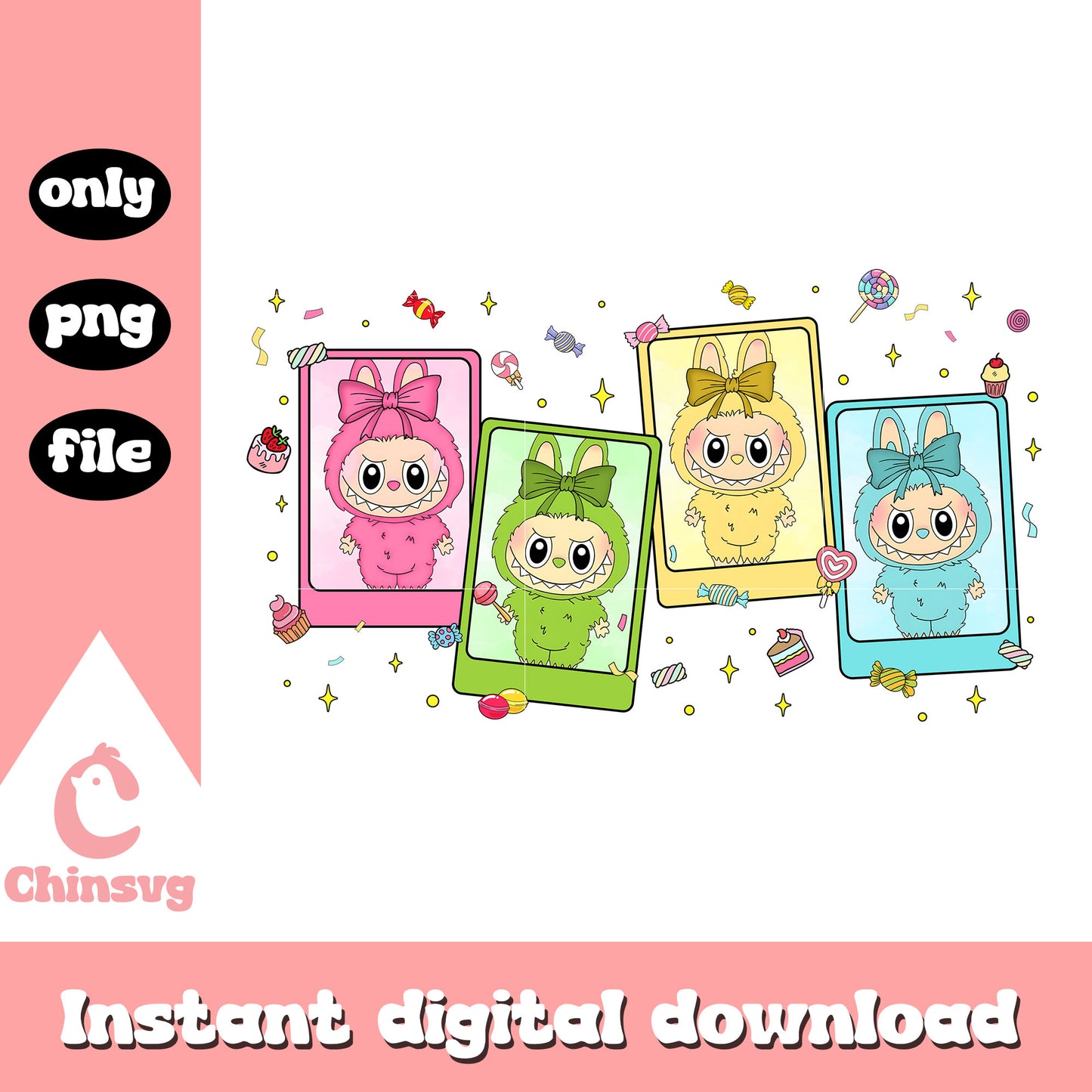 Labubu dolls colors card design png, labubu clipart png