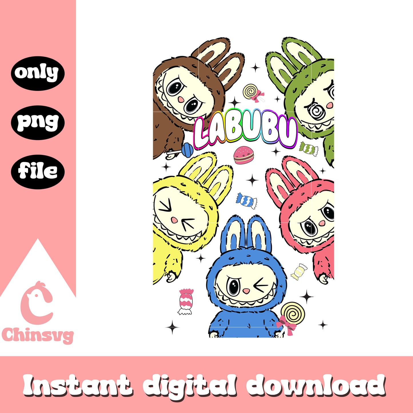Labubu dolls emotions design png, labubu decoration png