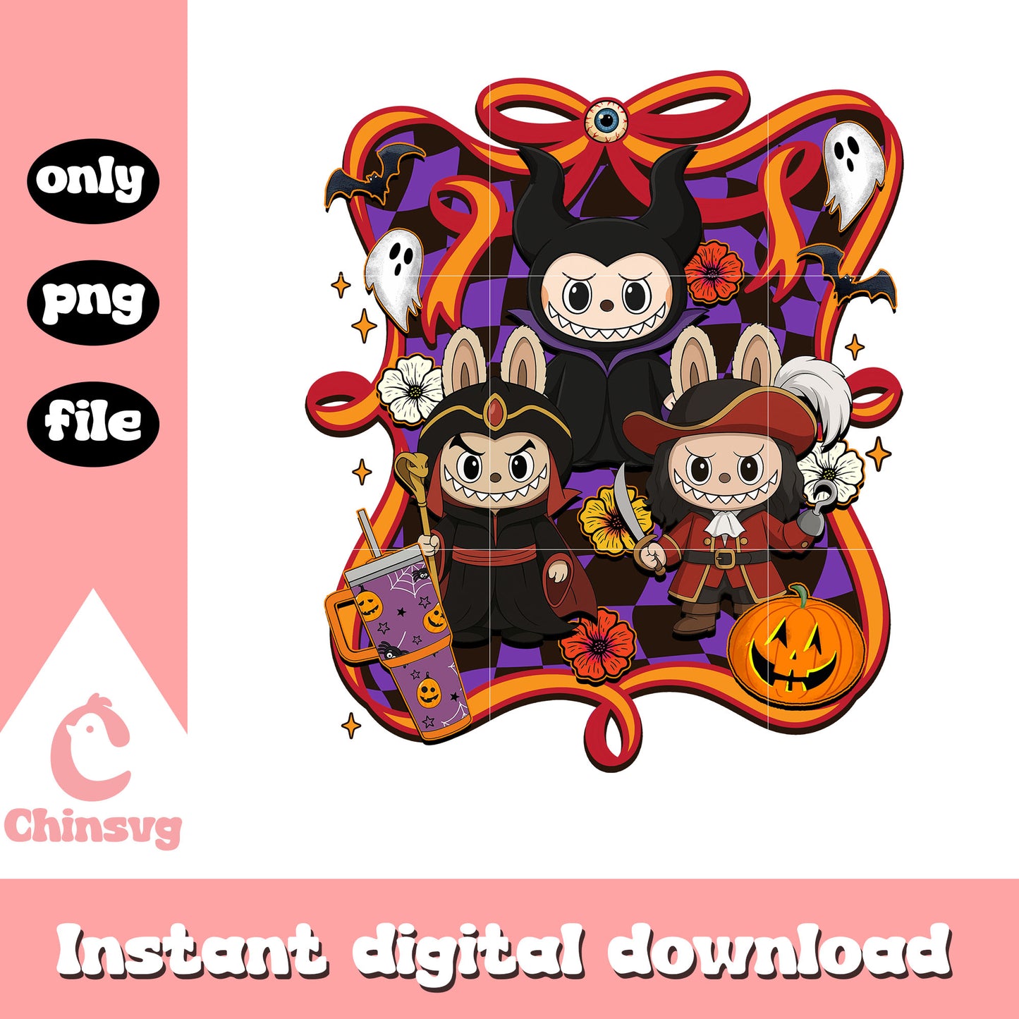 Labubu dolls happy halloween bow design png, halloween movies png