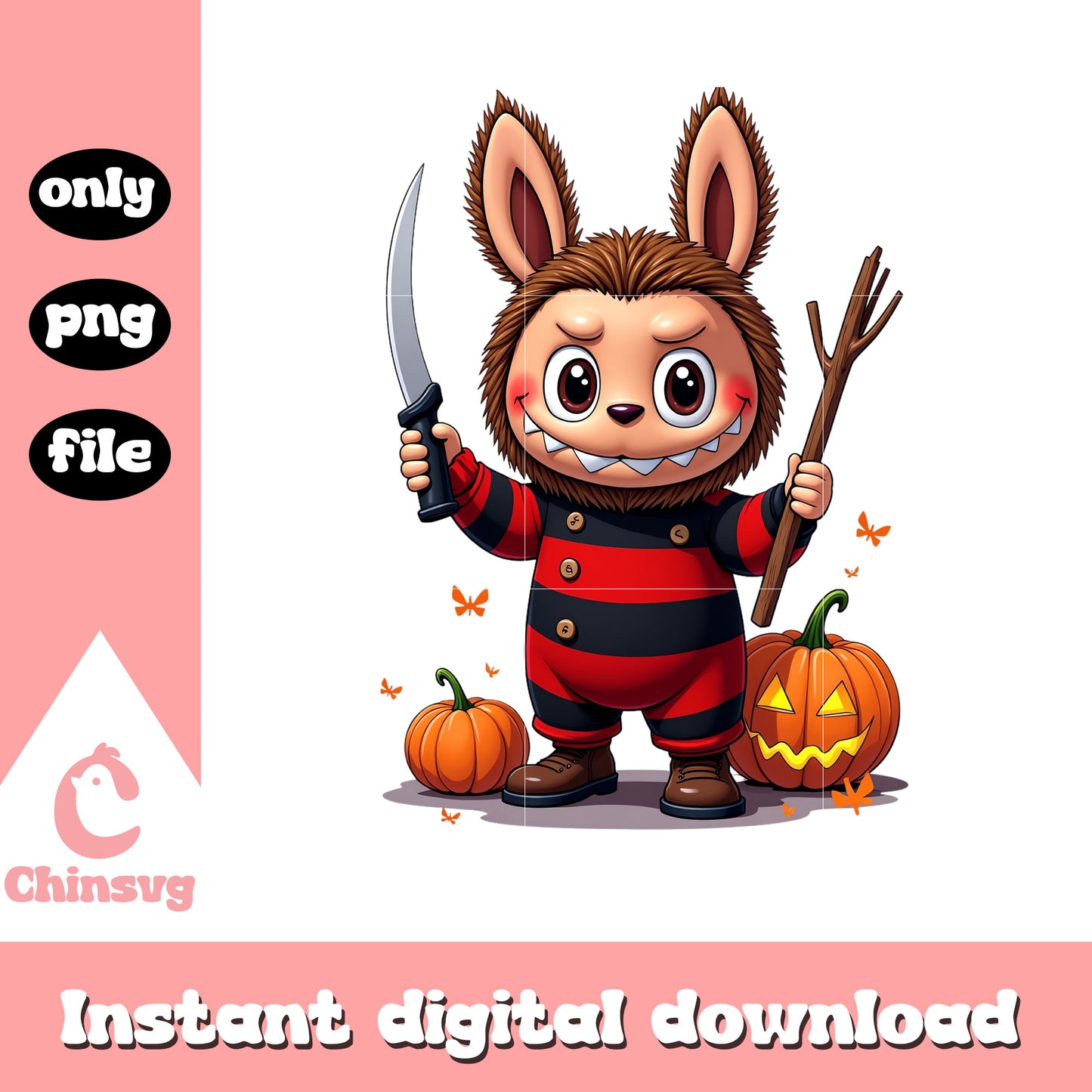 Labubu freddy krueger monster halloween art png, freddy krueger png