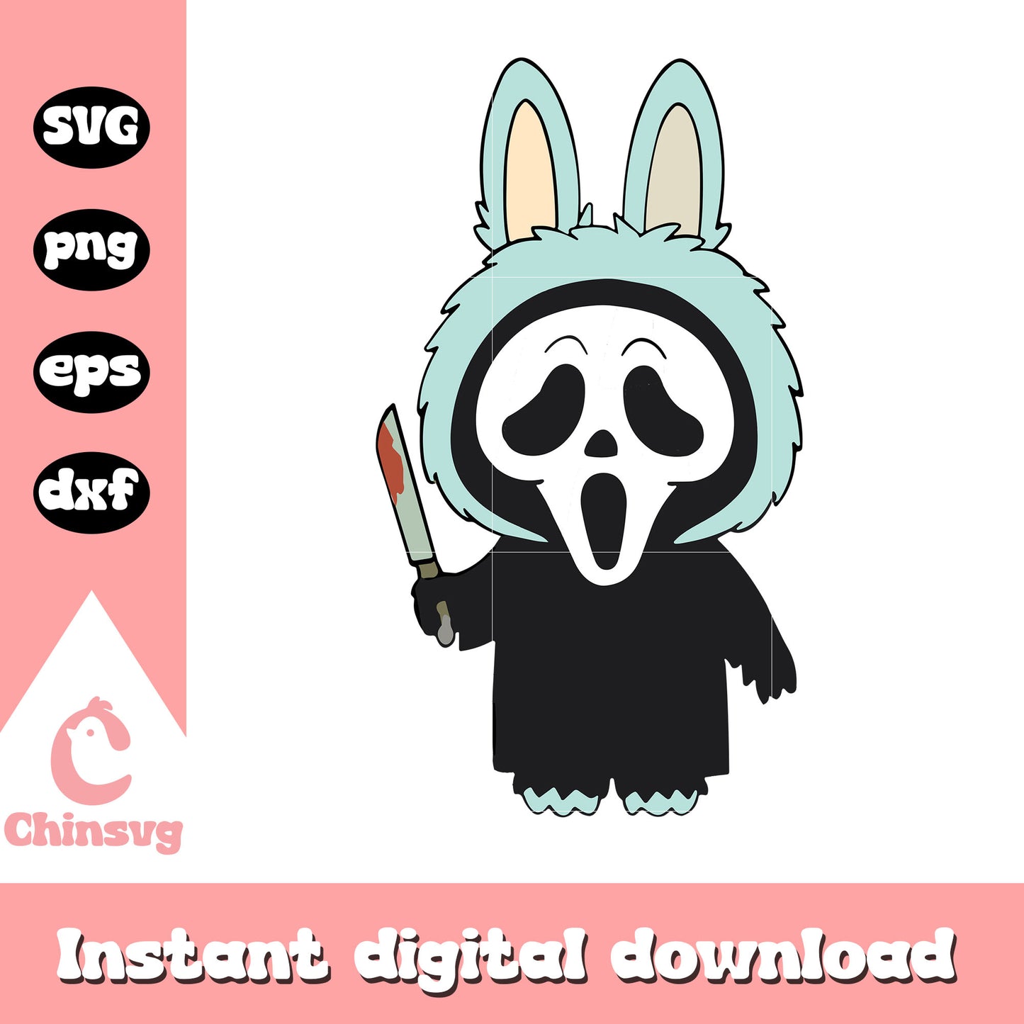 Labubu ghostface halloween drawing design svg, scream cartoon svg