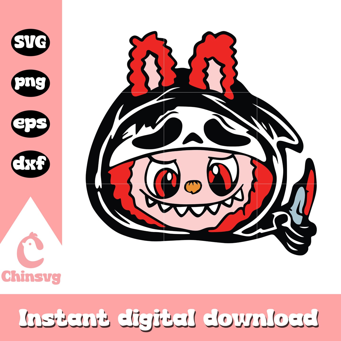 Labubu ghostface head svg, halloween ghostface svg, labubu svg